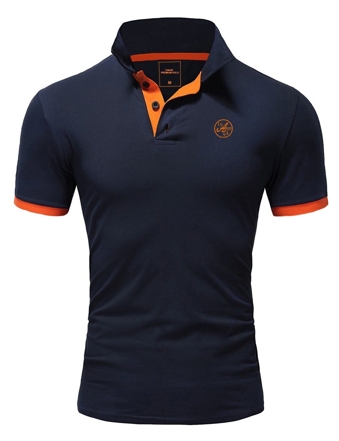 Kontrast Poloshirt MEMPHIS Navyblau/Orange Basic Polo Amaci&Sons Shirt