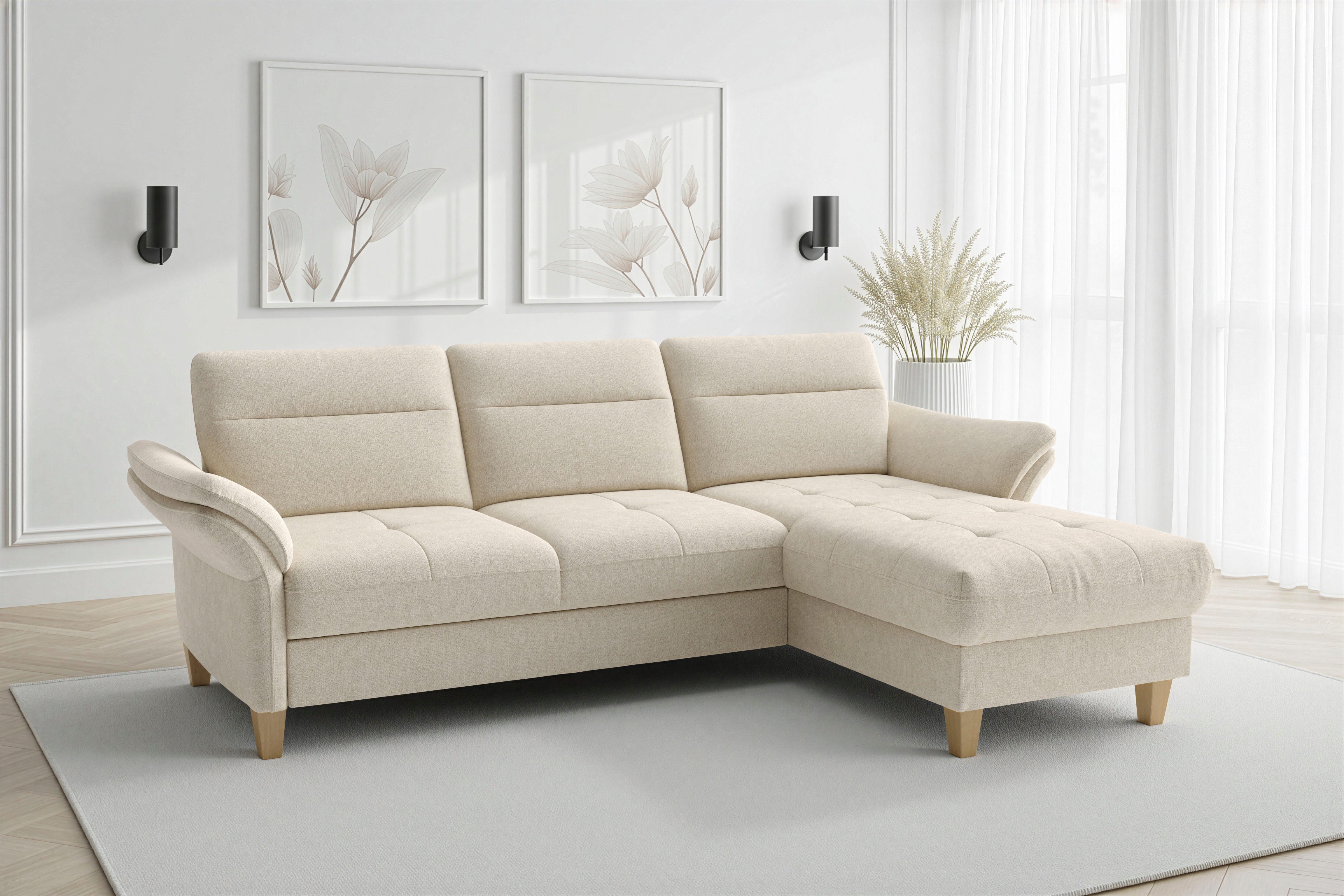 sit&more Ecksofa Pamela L-Form, B: 230 cm, optional Schlaffunktion & Bettkasten, wahlweise mit Armteilverstellung, Sofa mit Federkern, Sitzhöhe: 48 cm