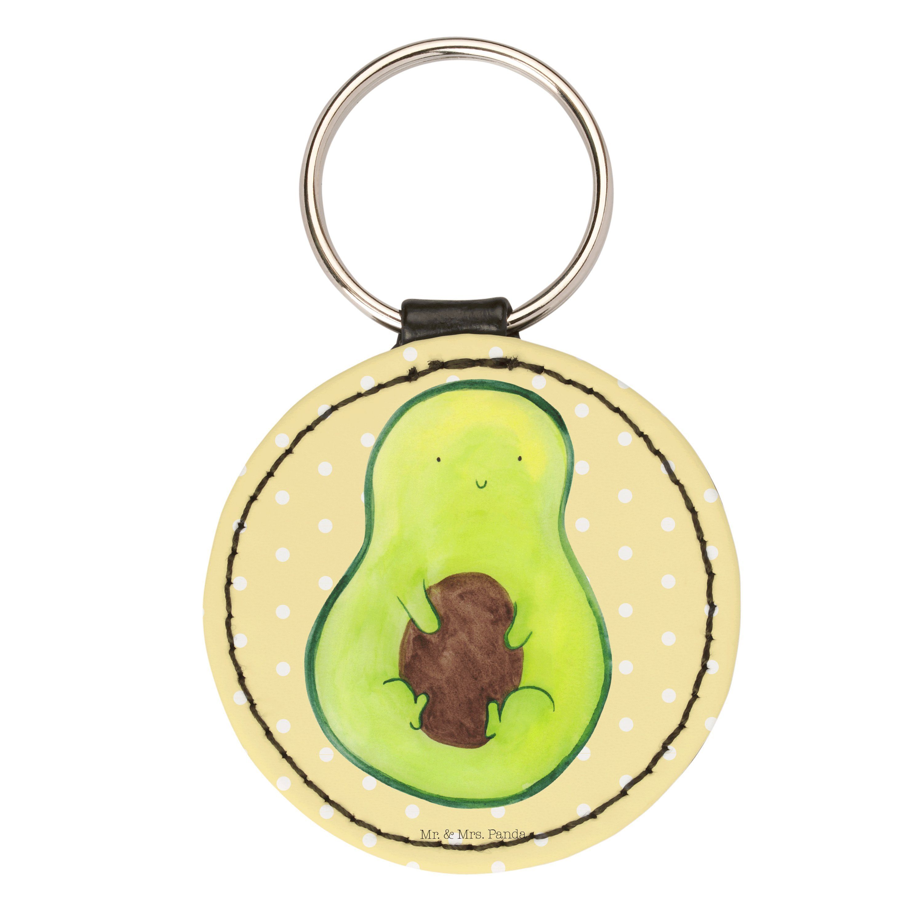 Mr. & Mrs. Panda Schlüsselanhänger Avocado mit Kern - Gelb Pastell - Geschenk, Glücksbringer, Anhänger, (1-tlg)