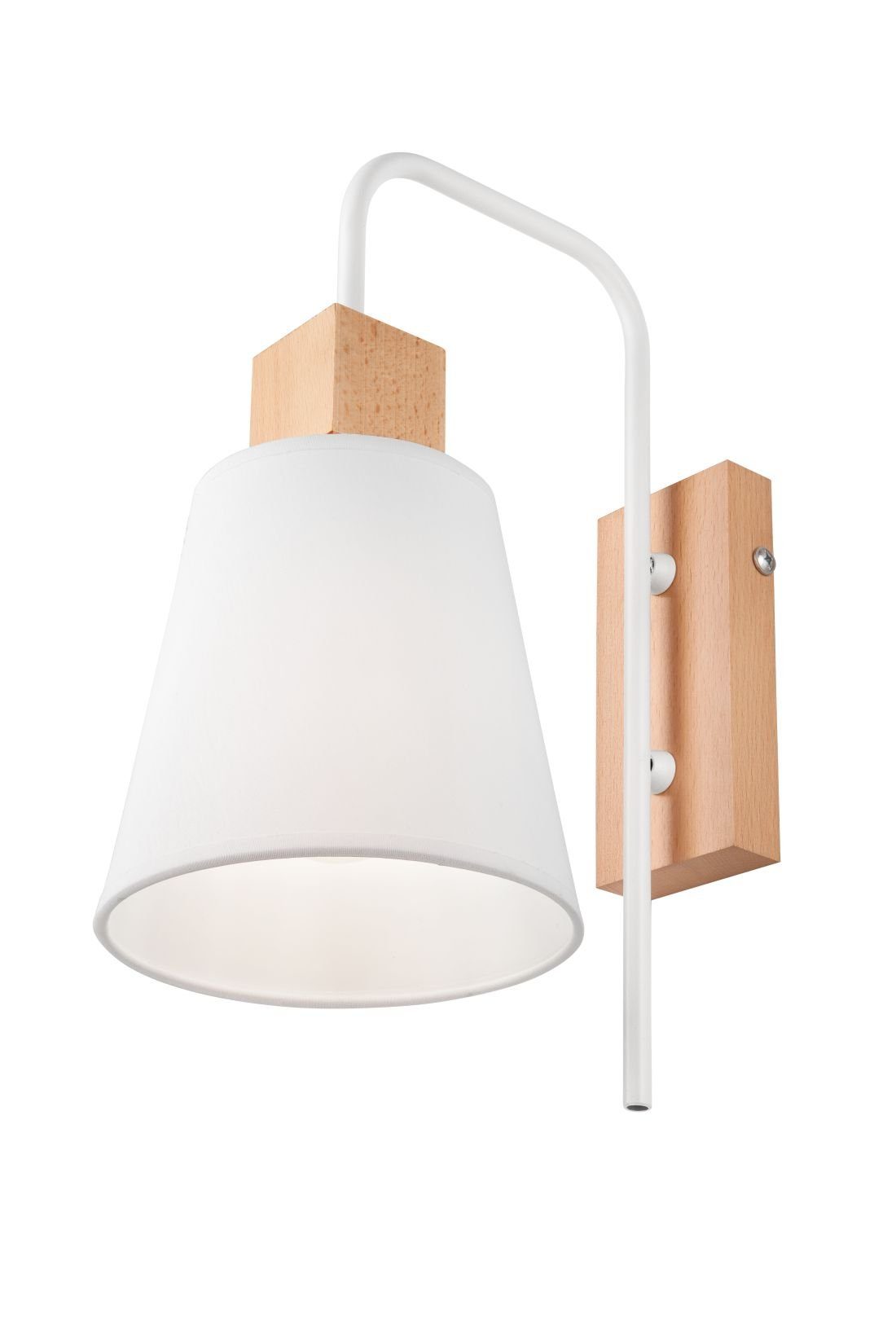 Licht-Erlebnisse Wandleuchte REILLY, ohne Leuchtmittel, Wandlampe Weiß  Stoffschirm Holz stylisch skandinavisch Schlafzimmer | Standleuchten