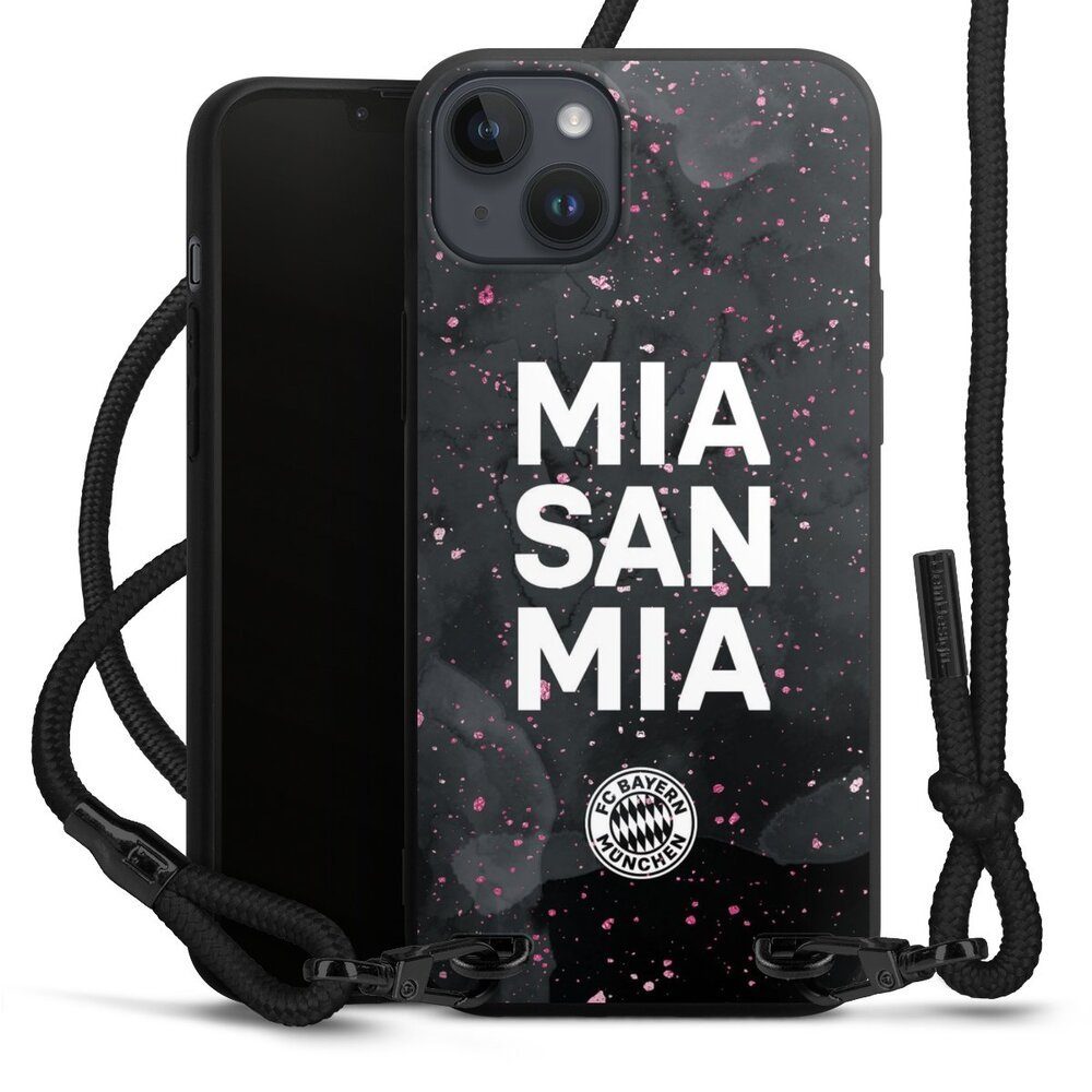 DeinDesign Handyhülle Mia San Mia Girl Style FC Bayern München Mia San Mia Girly - FCB, Apple iPhone 15 Plus Premium Handykette Hülle mit Band Cover mit Kette
