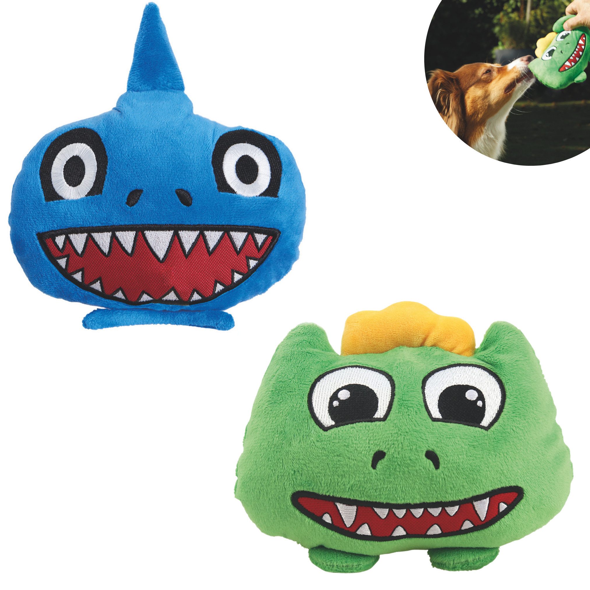 Best Direct® Kauspielzeug Chuckle Chums, (Spar-Set 2-tlg), Interaktives Plüsch Hundespielzeug für große und kleine Hunde