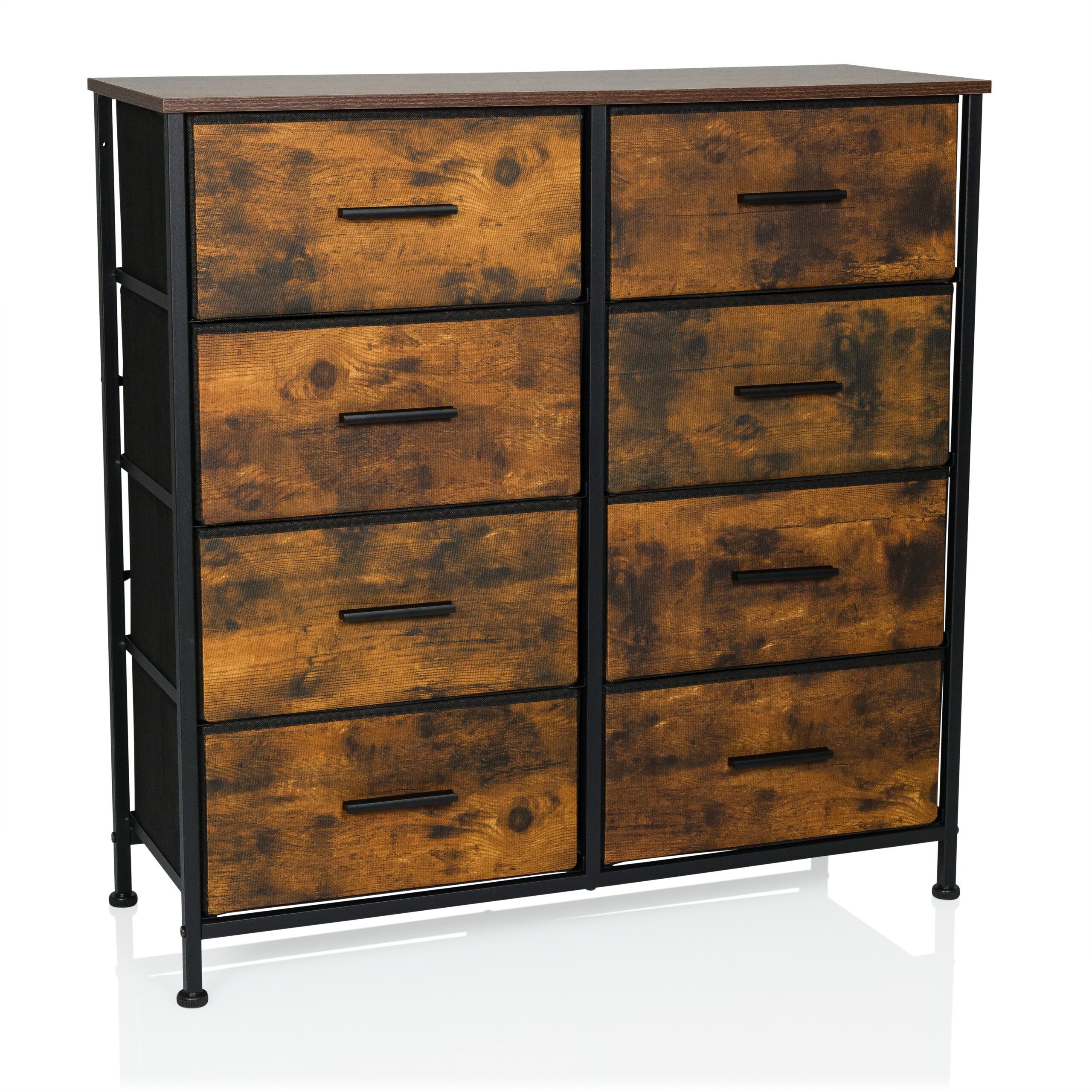 hjh LIVING Kommode RAGALA LIGHT Sideboard H/B/T:, Highboard Anrichte mit 8 Schubladen, Metall-Gestell, Räuchereiche