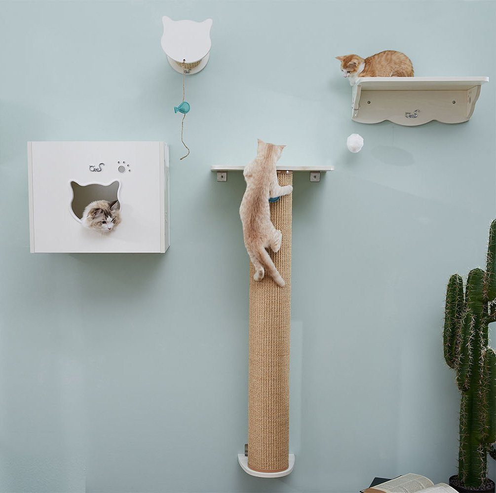 CatS Design Katzen-Wandregal CatS Design Katzen XXL Kletterwand 4 Teilig Set T1, hochwertig solider holz Designmöbel-Extreme starke Konstruktion