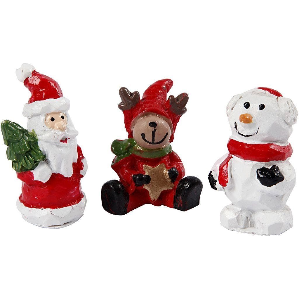 Creotime Streudeko Miniatur-Figuren, Nikolaus, Rentier, Schneemann, 3