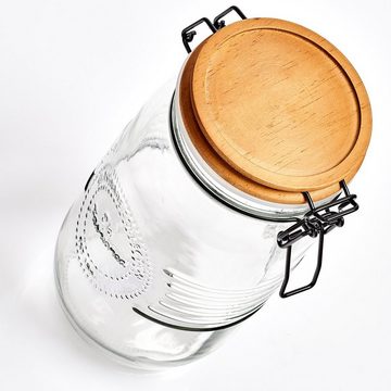 Zeller Present Vorratsglas Vorratsglas m. Bügelverschluss, Glas/Metall/Holz, 1450 ml, Holz, transparent, Ø10,8 x 22 cm