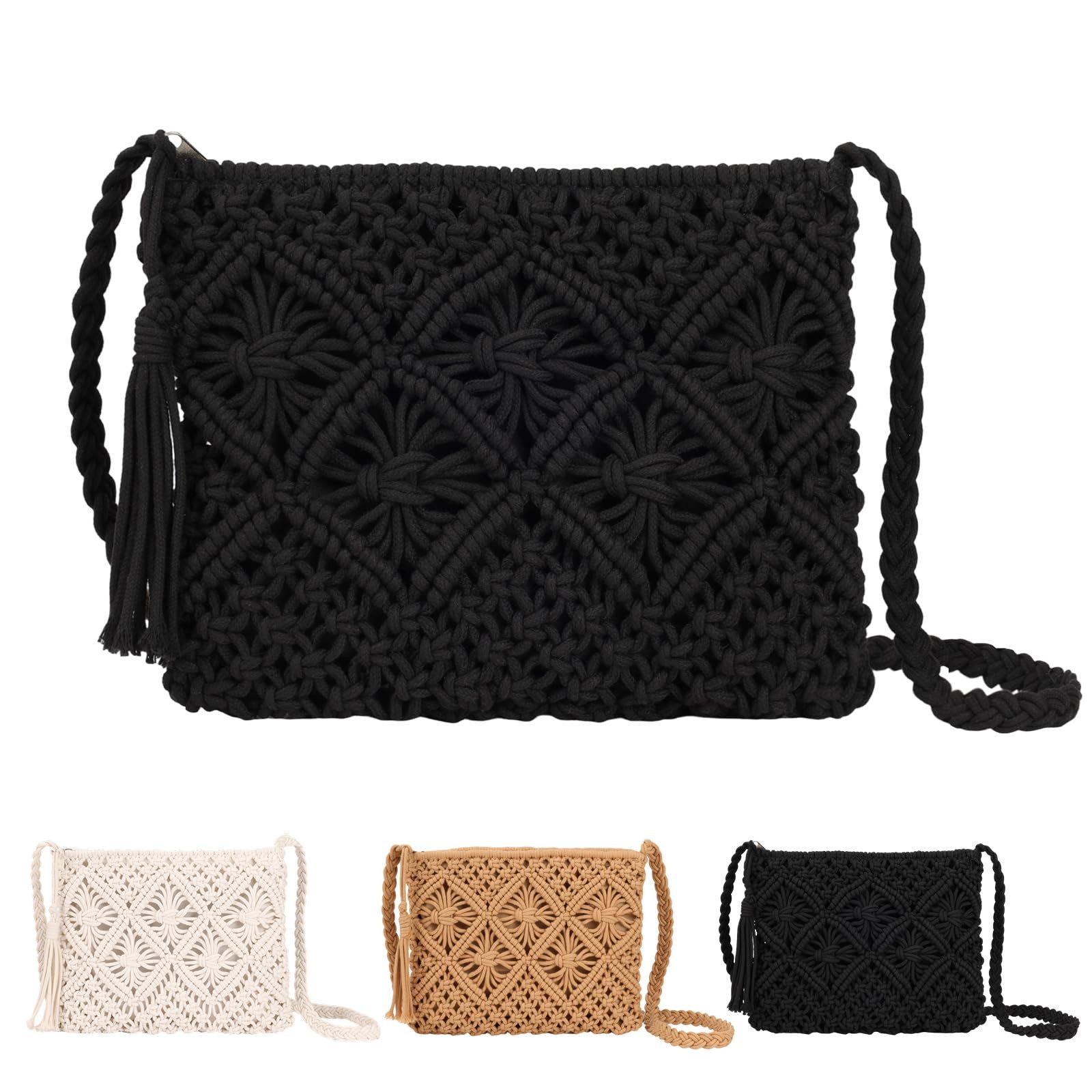 Zaewry Strandtasche Strohtasche Damen Stroh Umhängetasche Vintage Strandtasche mit Quaste (Strand Stroh Handtasche Boho Crossbody Tasche), für Damenreisen und Urlaub