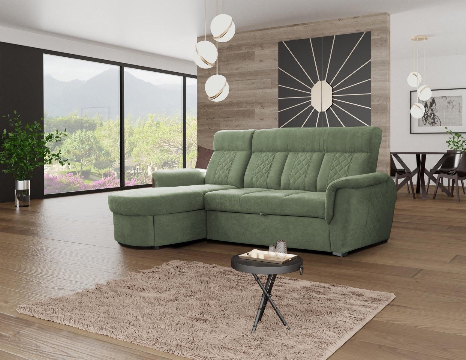 JVmoebel Ecksofa Ecksofa Sofas hochwertige exklusive moderne Design Sofas L-Form, Mit Bettfunktion Grün