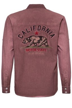 KingKerosin Langarmhemd California Bear mit Stickereien und Oilwash-Effekt