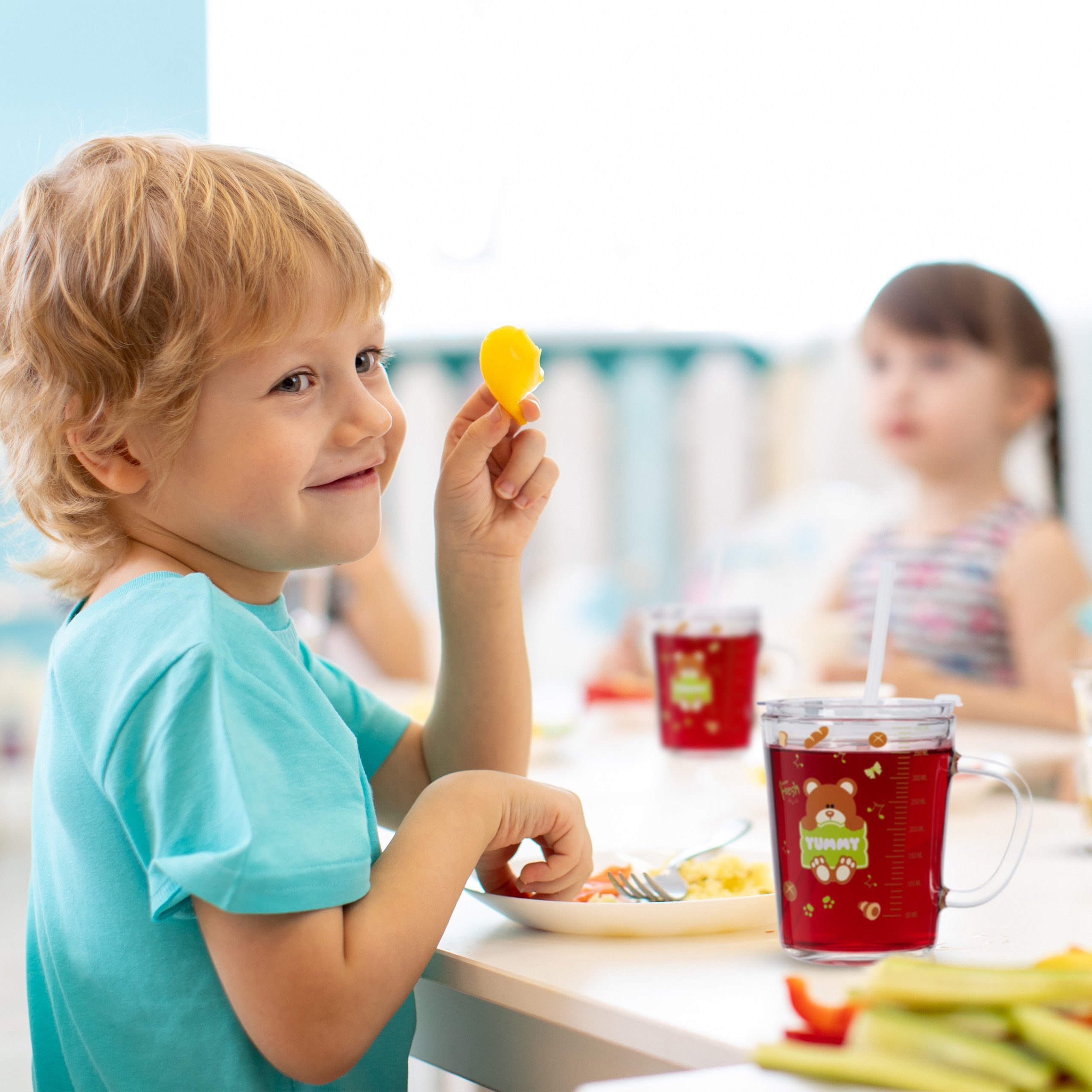 relaxdays Kinderbecher 2er Set Kindergläser mit Bärenmotiv, Glas