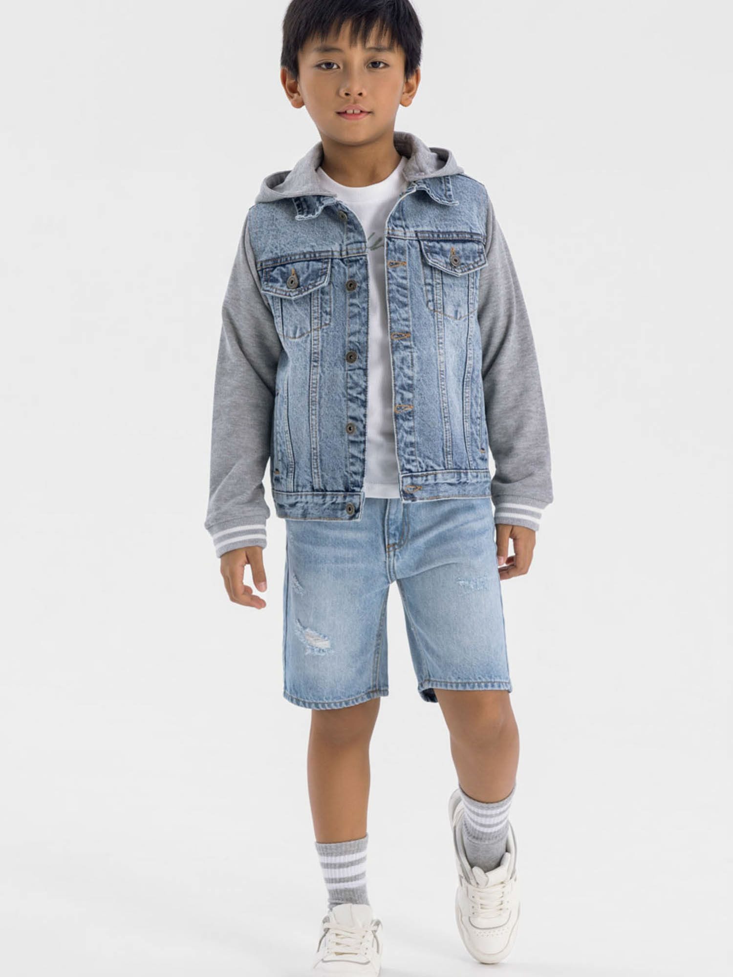 MINOTI Jeansjacke Jeansjacke mit Ärmel und Kapuze aus Sweat Stoff  (2y-14y)