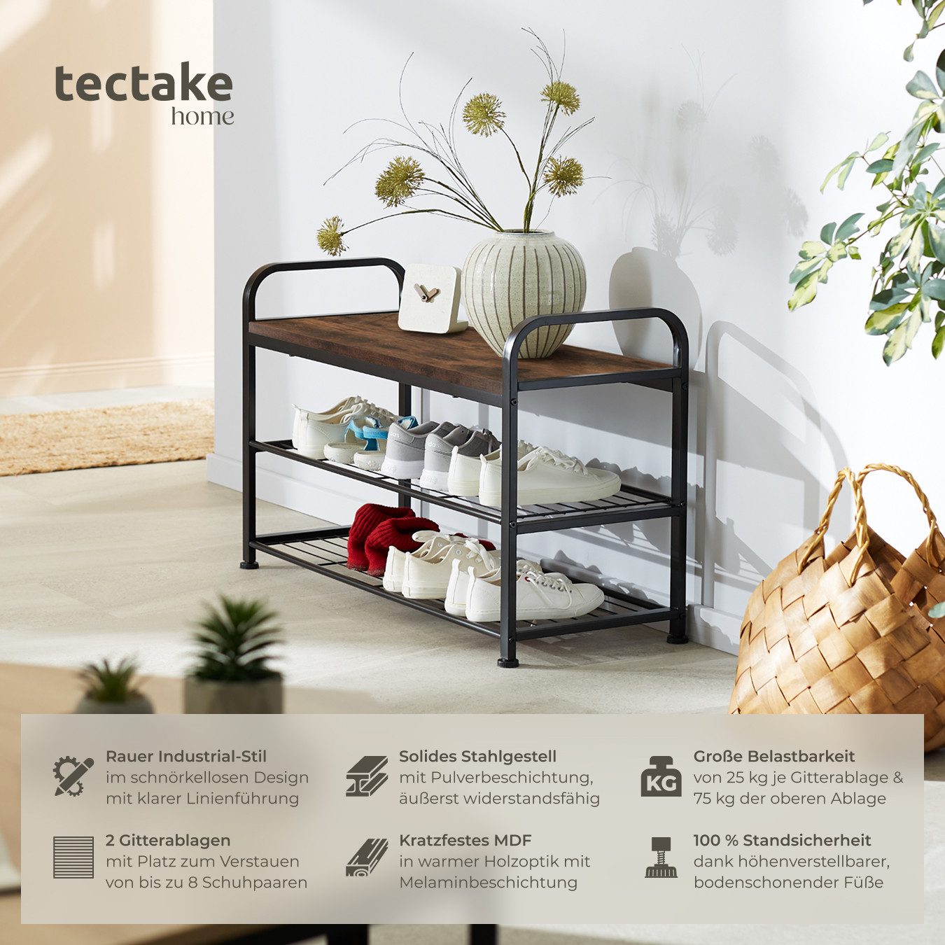 tectake Schuhregal Schuhschrank Southampton 91x36x55cm, Set günstig online kaufen