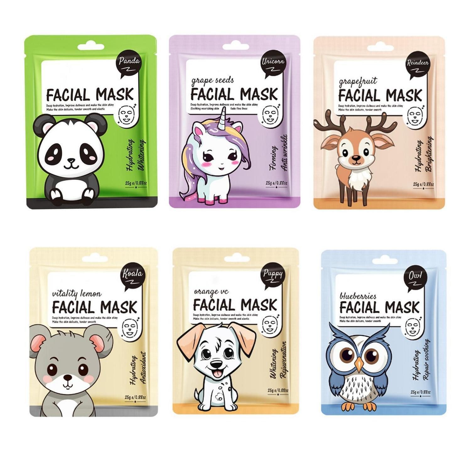 LuxusKollektion Gesichtsmasken-Set Tuchmasken Kinder 6er Set Feuchtigkeitsspendend