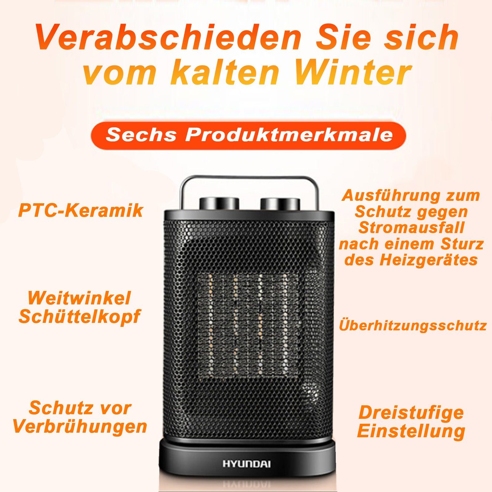 Fine Life Pro Heizgerät 1500 Watt Heizlüfter - Tragbare Wärmequelle für kalte, 1500 W, Tage mit Sicherheitsfunktionen und stufenloser Temperaturregelung – Bild 2 von 5