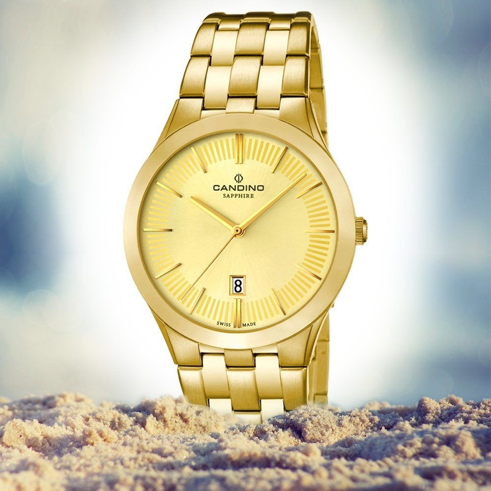 Candino Herren Edelstahl PVD rund, C4541/2, Quarzuhr Candino beschichtet Luxus Armbanduhr Uhr Gelbgold Herren gold, Analog