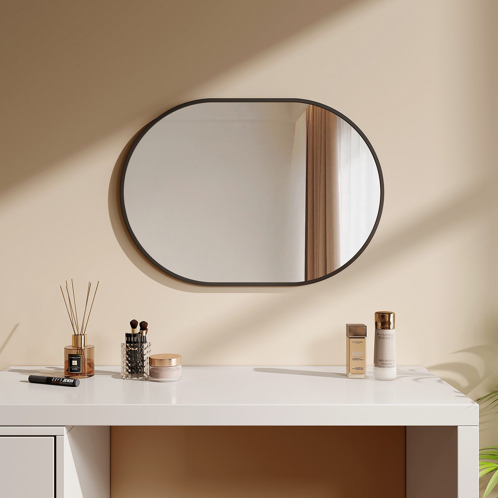 EMKE Spiegel Oval Schwarz gebürstet rahmen Horizontal & Vertikal Monatge, 4 günstig online kaufen