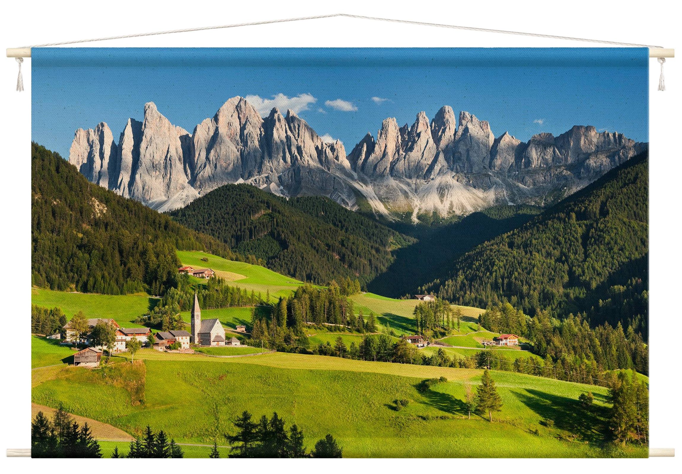 Bilderdepot24 Wandteppich modern Wald Natur Berge Südtirol grün, rechteckig, Höhe: 2.6 mm, großes Wandbild aus Natur-Baumwolle Wandbehang Stoffbild Tuch Wollseil