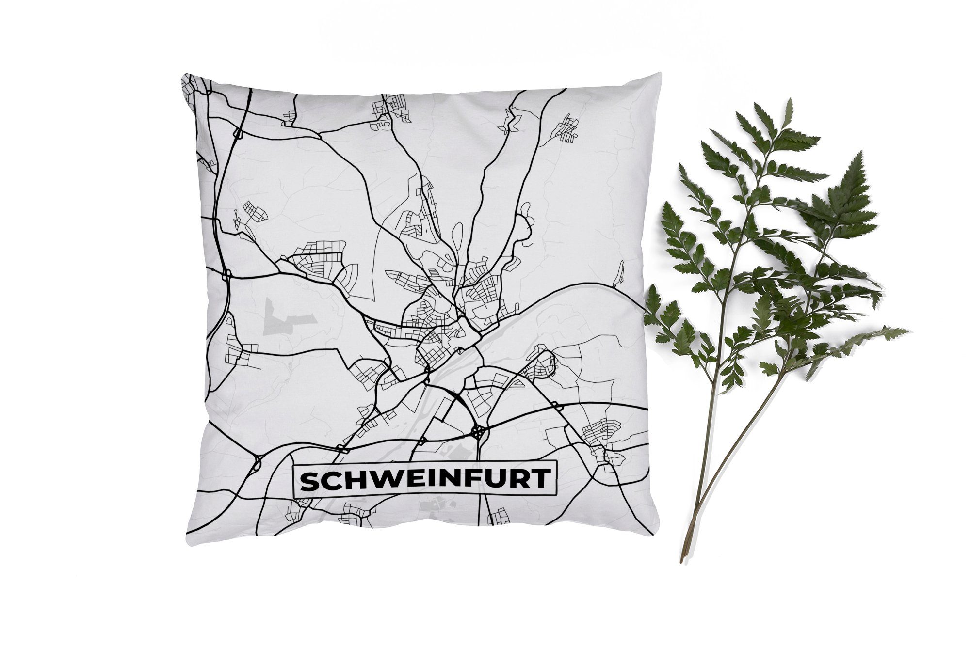 MuchoWow Dekokissen Schweinfurt - Stadtplan - Karte, Zierkissen mit Füllung für Wohzimmer, Schlafzimmer, Deko, Sofakissen