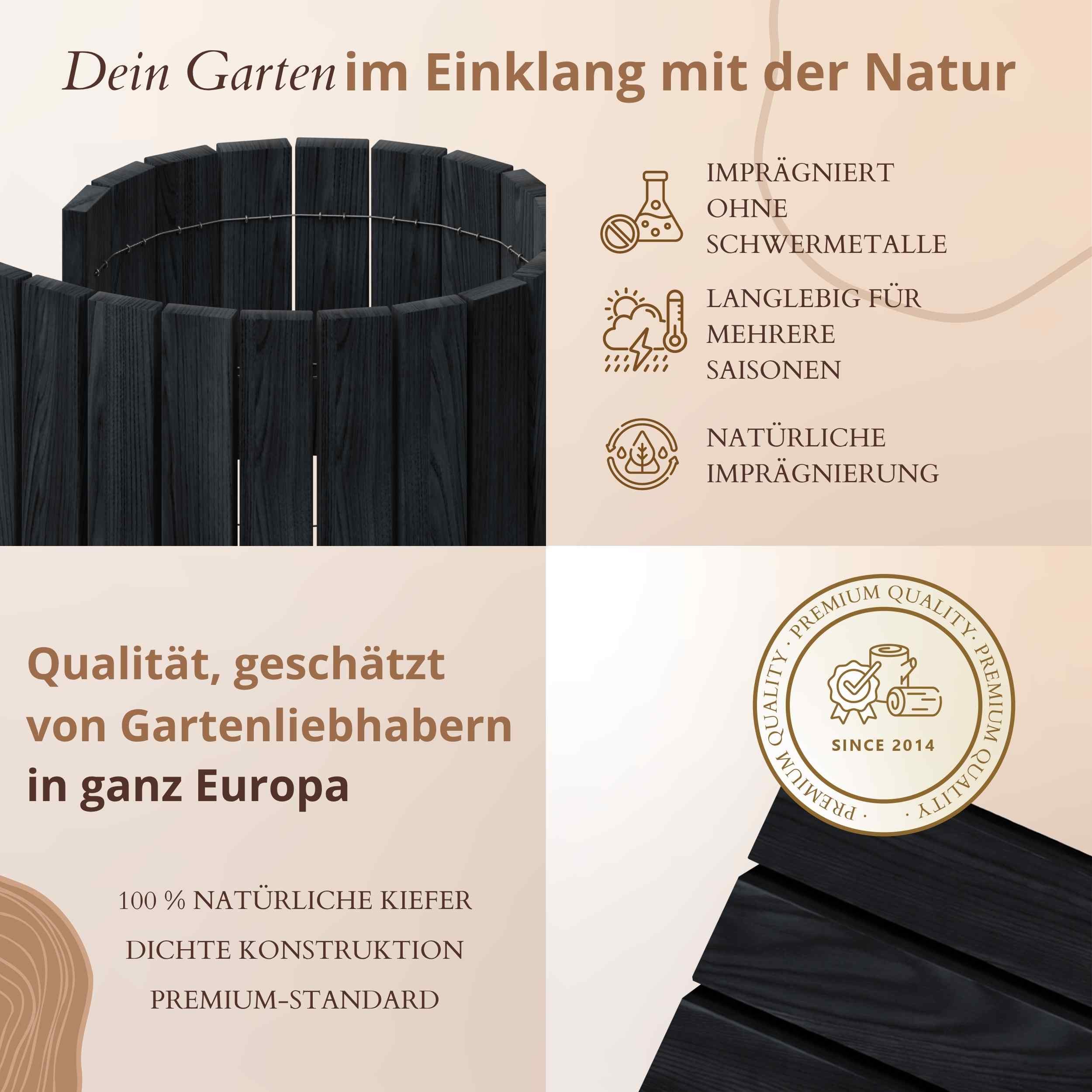 Floranica Palisade Flexible Beeteinfassung Rollborder Beetumrandung Rasenkante Holzzaun, LxH: 100x10 cm, Schwarz, Rasenbegrenzung Dekozaun Umzäunung von Blumenbeeten Kräutergarten Wege