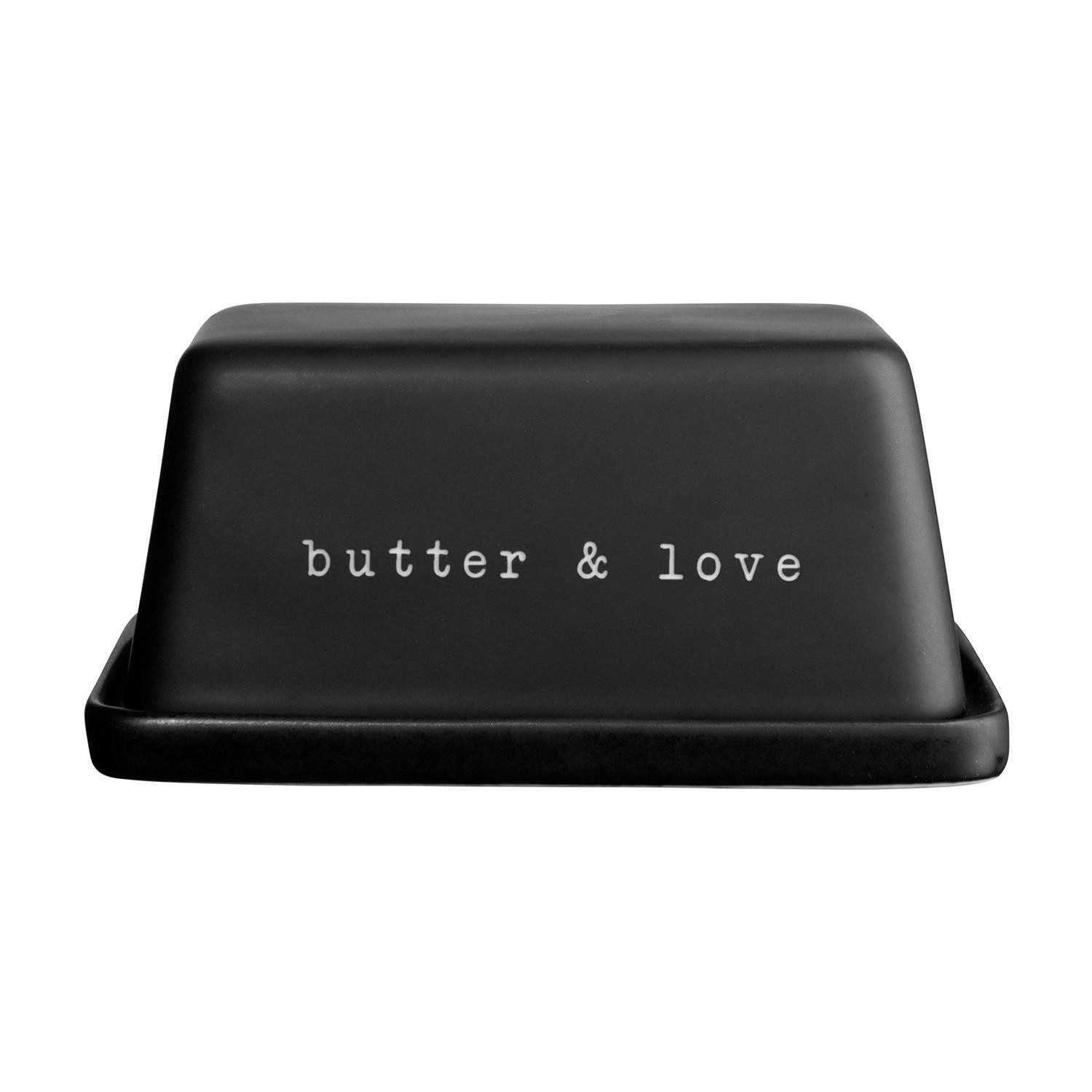 ASA SELECTION Butterdose HEY!, 16 x 11 cm, Schwarz, mit weißer Schrift, New Bone China, (1-tlg), spülmaschinengeeignet