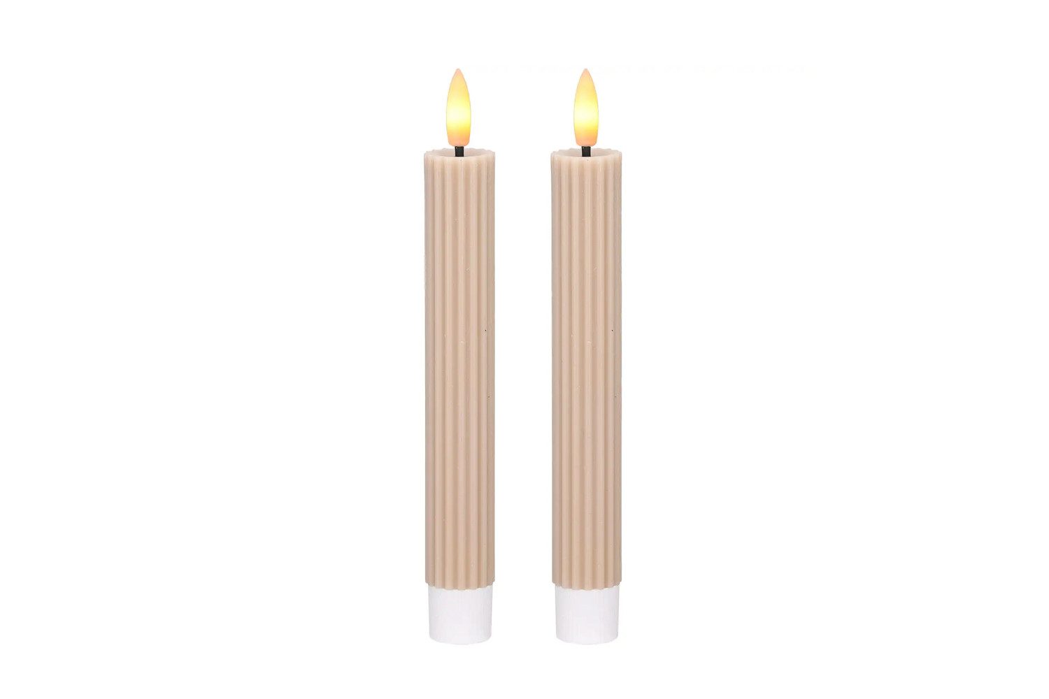 dasmöbelwerk LED-Kerze LED-Stabkerzen 2er Set Ø2,2x15,5 cm Dinnerkerze Riffel Timer Beige, Leuchtmittel nicht enthalten