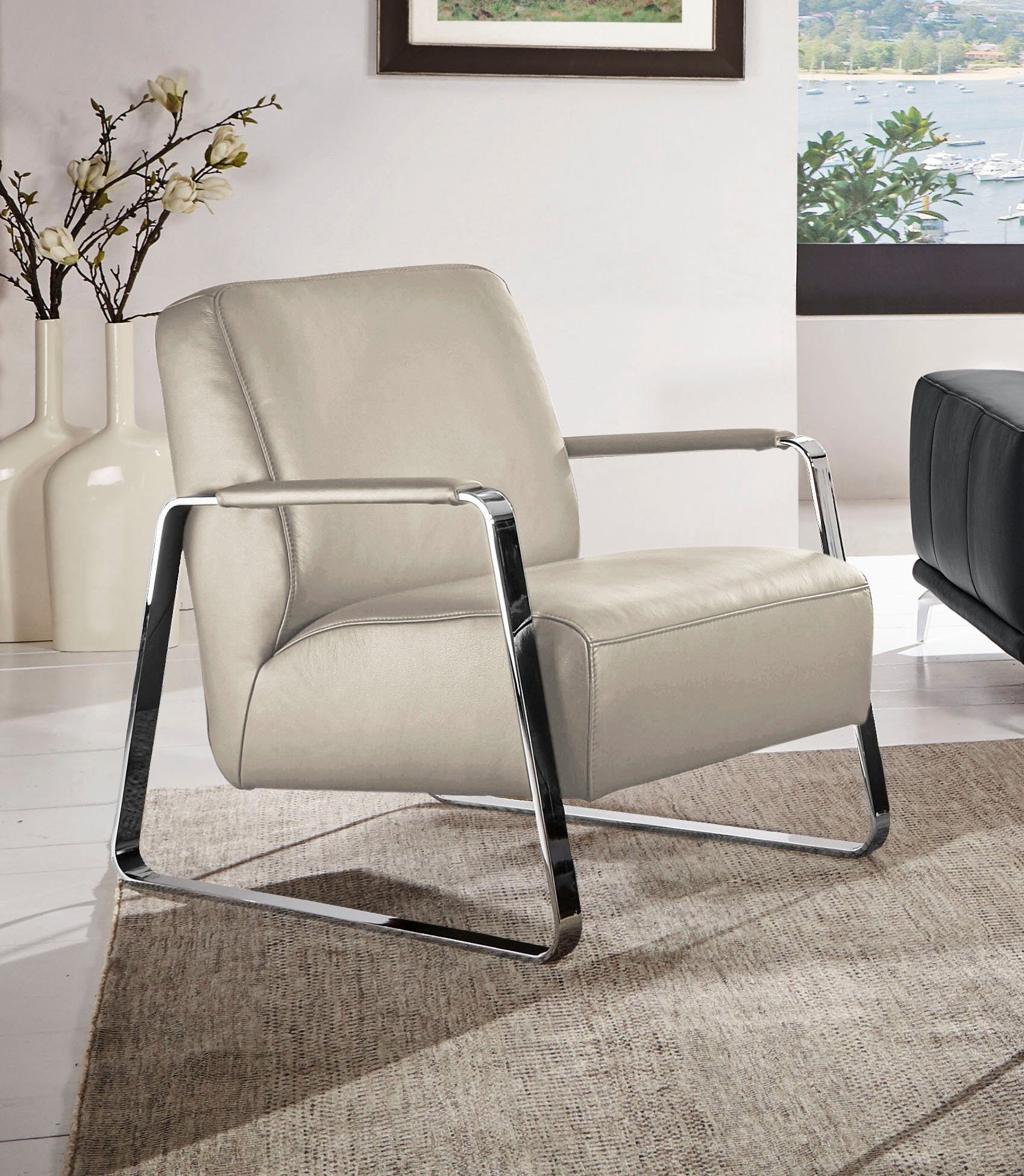 W.SCHILLIG Cocktailsessel quadroo Designsessel, Loungesessel, mit bezogenen Armlehnen, Gestell in Chrom glänzend