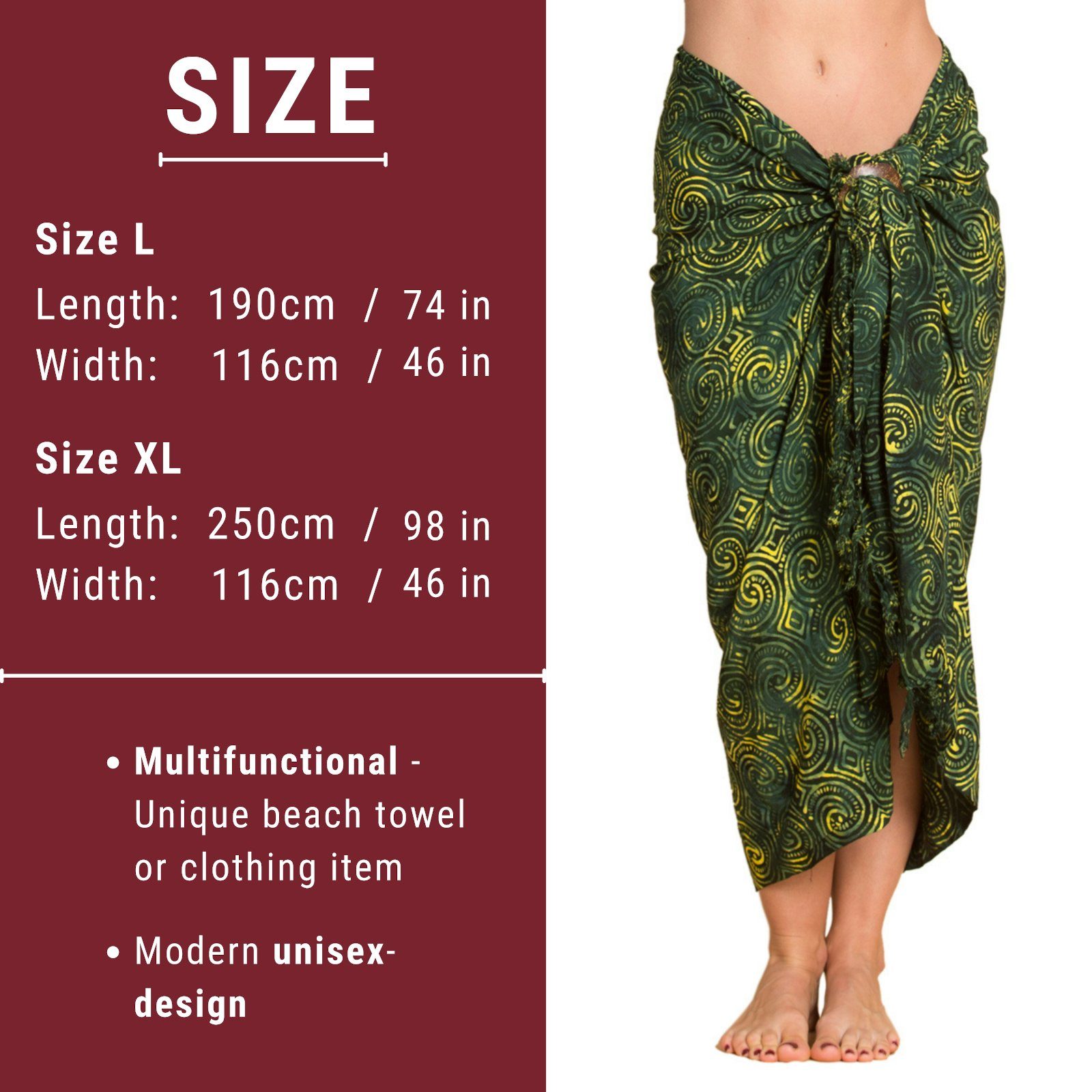 Strandtuch B004 großen Pareo oder, Überwurf Wachsbatik für in als den Wrap Tuch Größen Strand D.Gruenton Bikini Cover-up tragbar PANASIAM auch Strandkleid Sarong