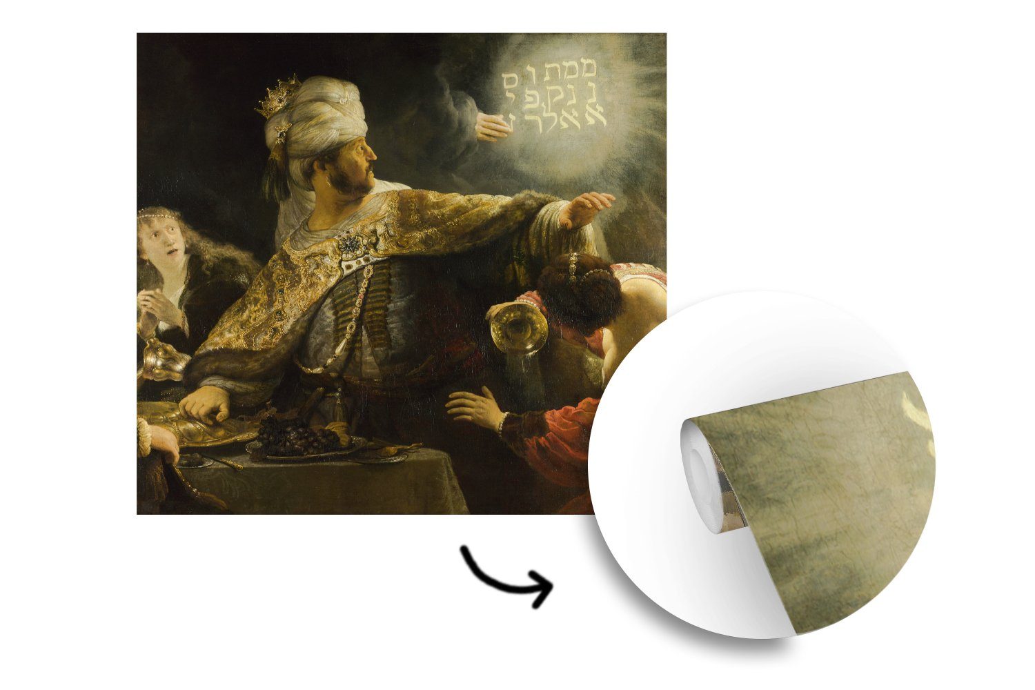 für oder des St), Vinyl - Das Wohnzimmer bedruckt, Fototapete Gastmahl Tapete von Rijn, van Schlafzimmer, Gemälde (5 Matt, Belsazar MuchoWow Wandtapete Rembrandt
