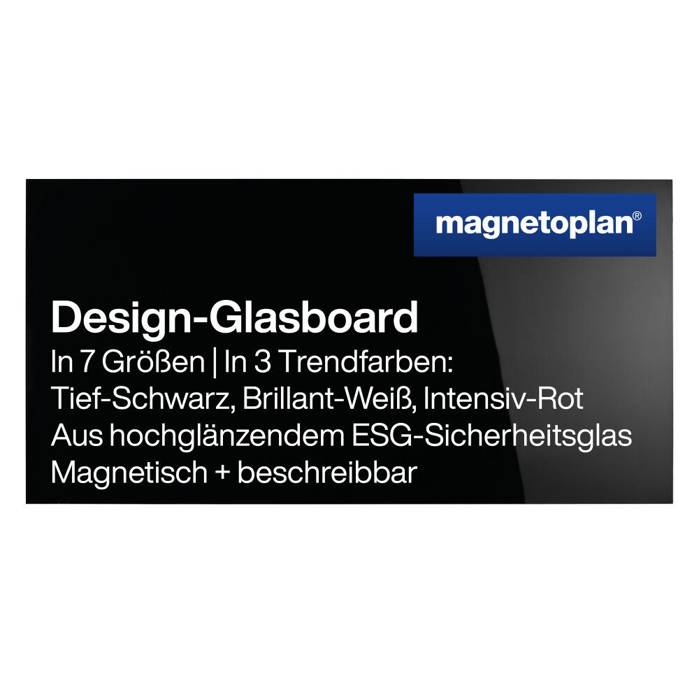 Anzeigetafel Design Glas-Magnettafel - 200x100 - magnetisch/beschreibbar - Schwarz