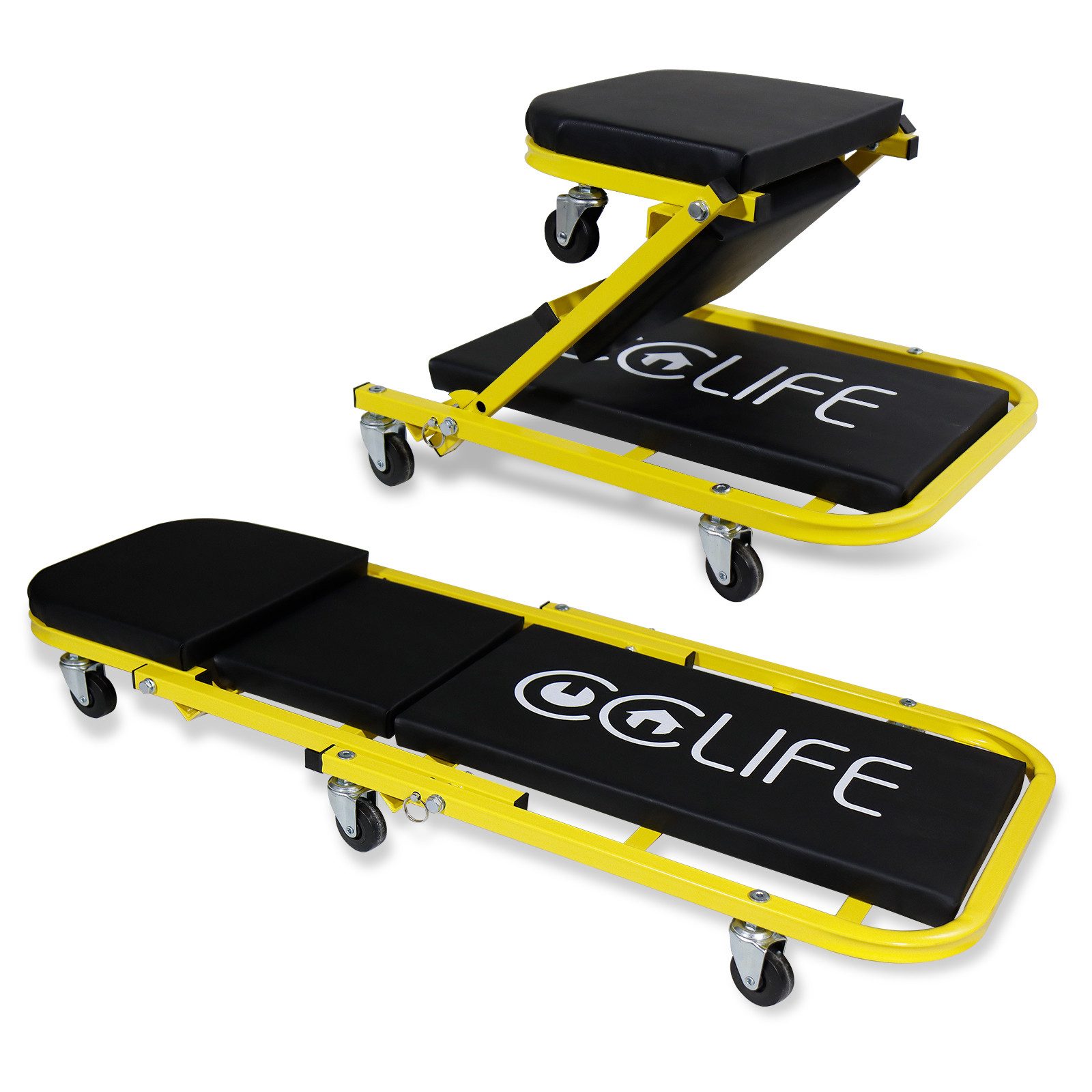 CCLIFE Transportroller Werkstatt Rollbrett 2in1 KFZ Werkstatthocker Montageliege bis 150kg