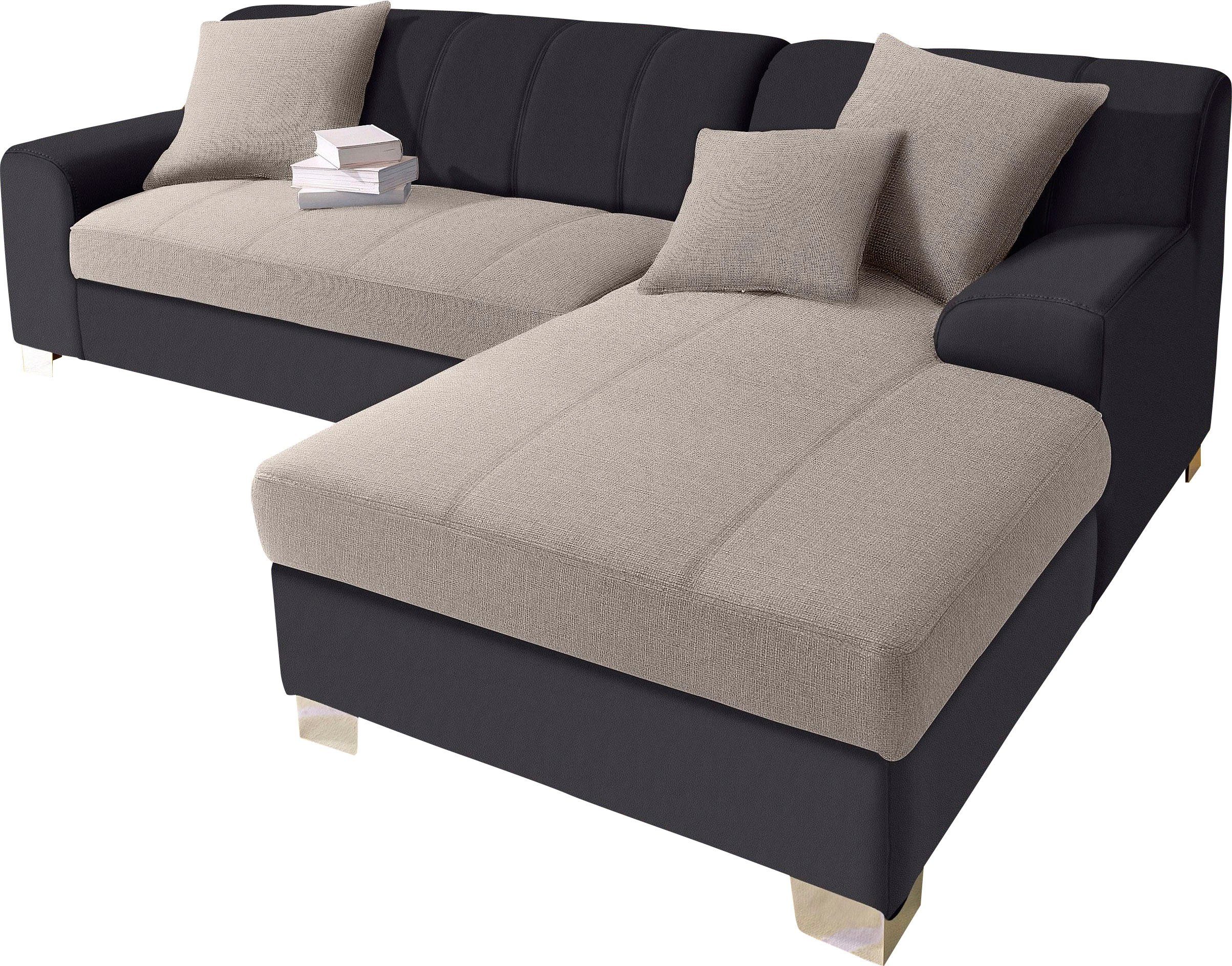 DOMO collection Ecksofa Turah incl. Zierkissen, moderne Steppung, auch in Leder, wahlw. mit Bettfunktion, L-Form, B/T: 239/152cm, Unser Dauertiefpreis