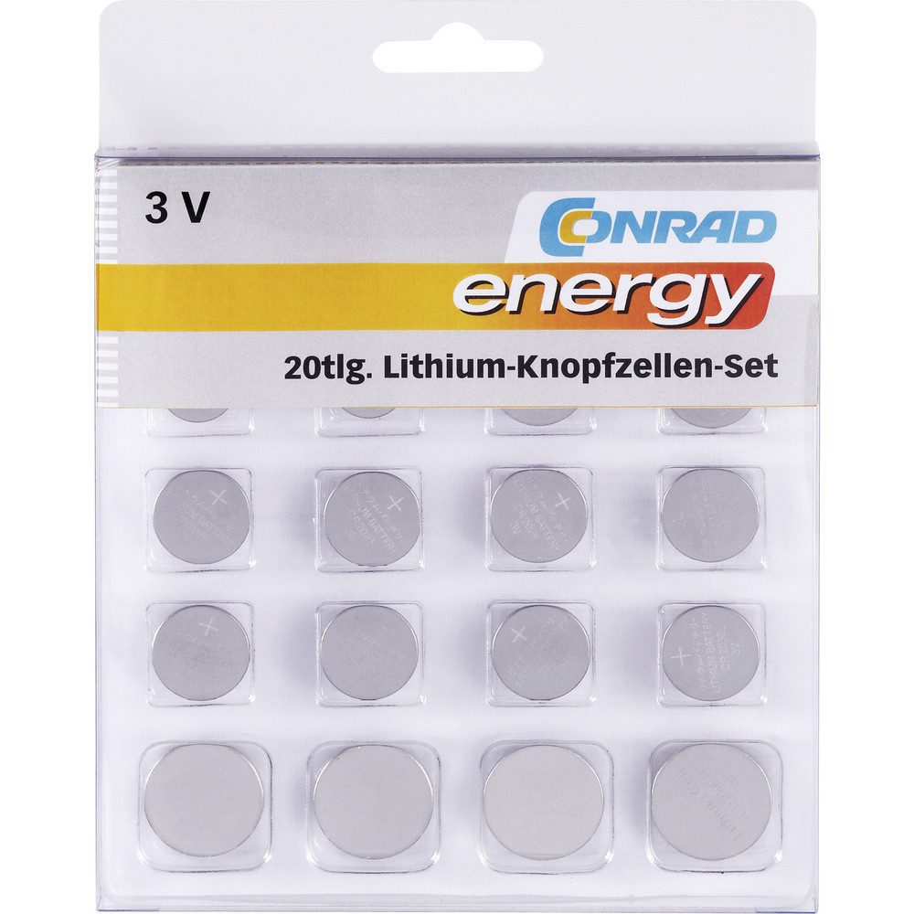 Conrad energy Knopfzellen-Set Je 2x CR1025, CR1620, CR1632, CR2016, CR Knopfzelle