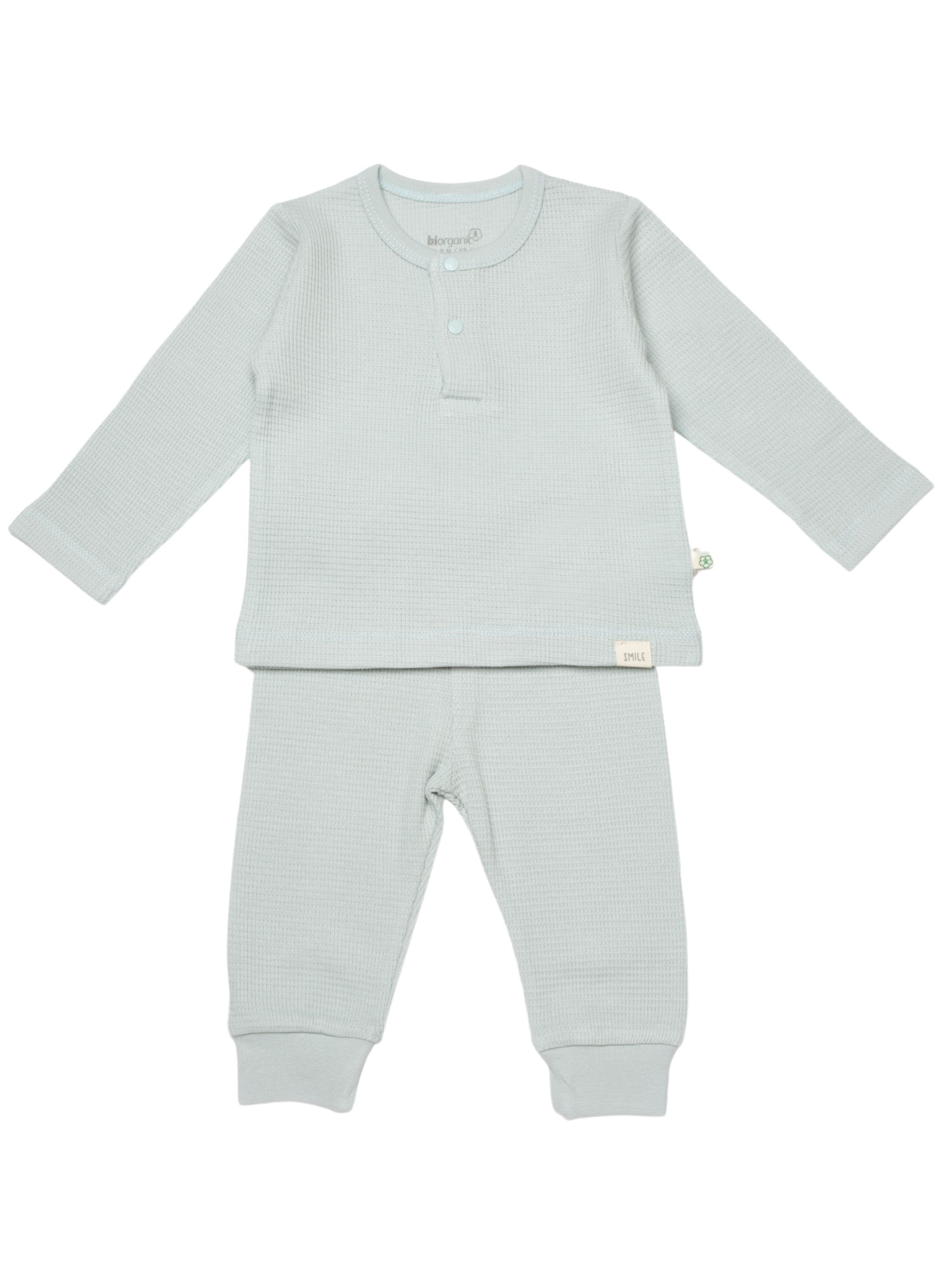 biorganic Langarmshirt & Hose Baby Waffle Smile für Jungen und Mädchen Unisex Langarm (2-tlg., Shirt & Hose) Waffelmuster, Bio-Baumwolle Größe 68-86