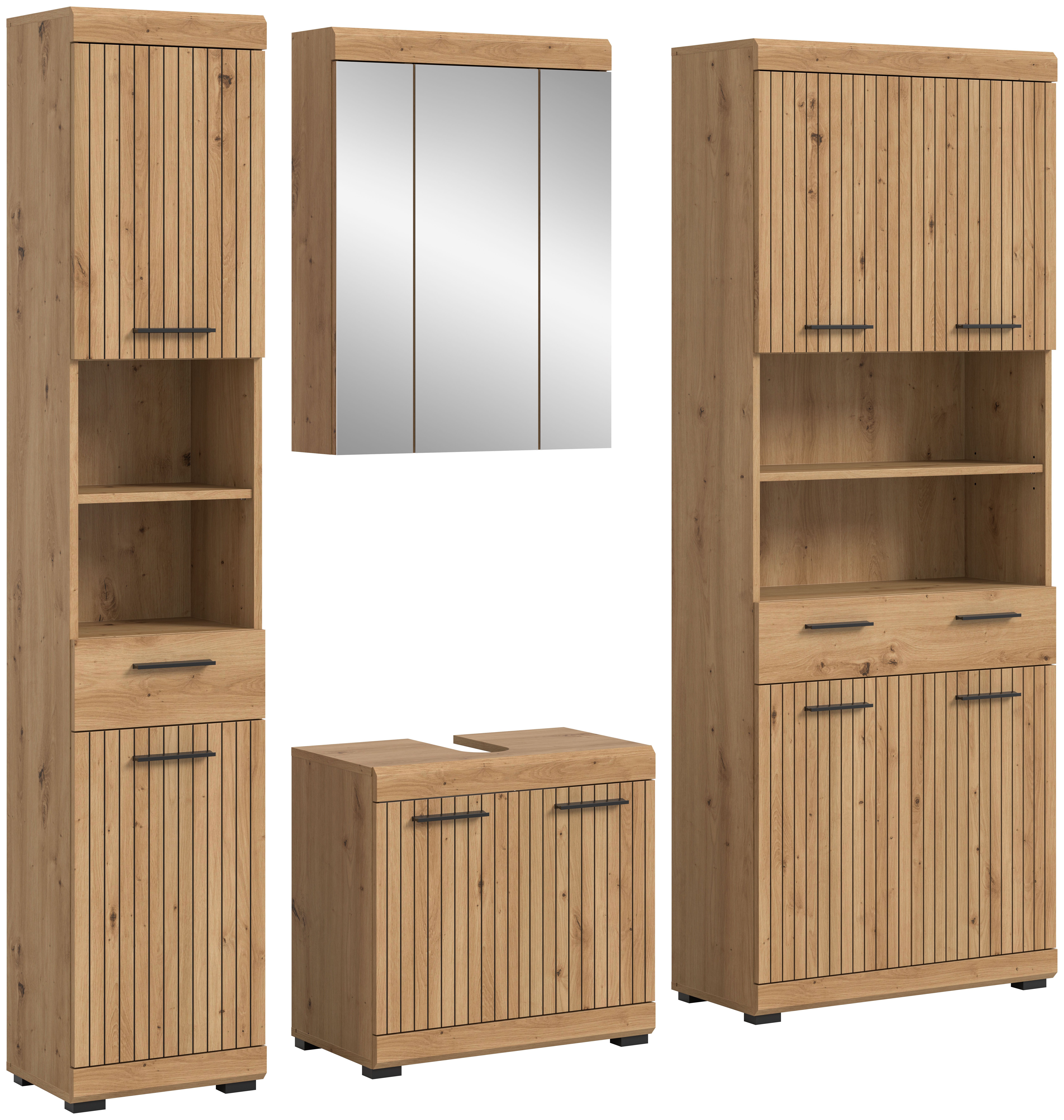 welltime Badmöbel-Set SIENA, 4 teilig, bestehend aus:, (Set, 4-St., TOPSELLER), Hochschrank schmal, WBU, Spiegelschrank, Hochschrank breit