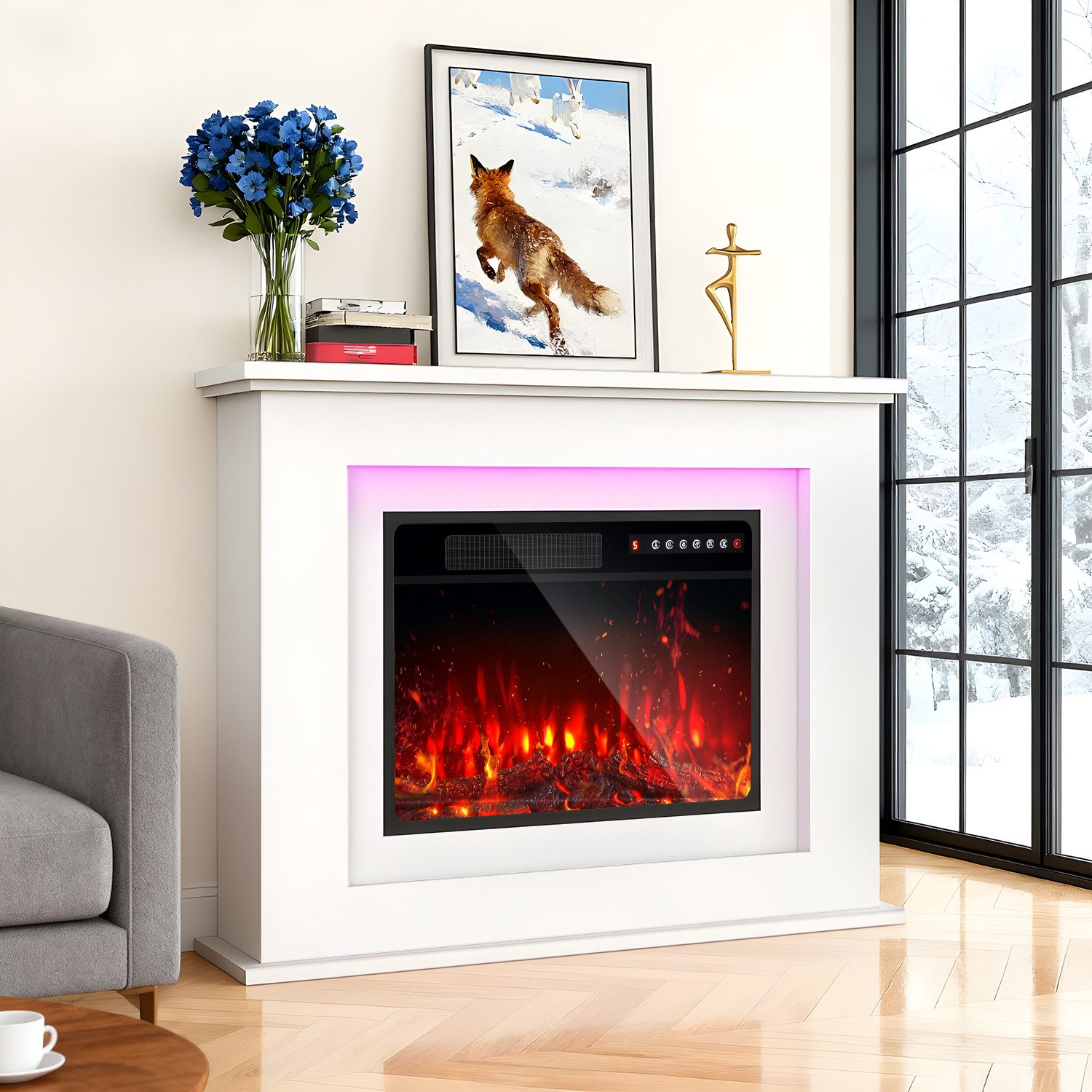 oyajia Elektrokamin Elektrischer Kamin mit Heizung 2000 W LED 3D-Flammeneff günstig online kaufen