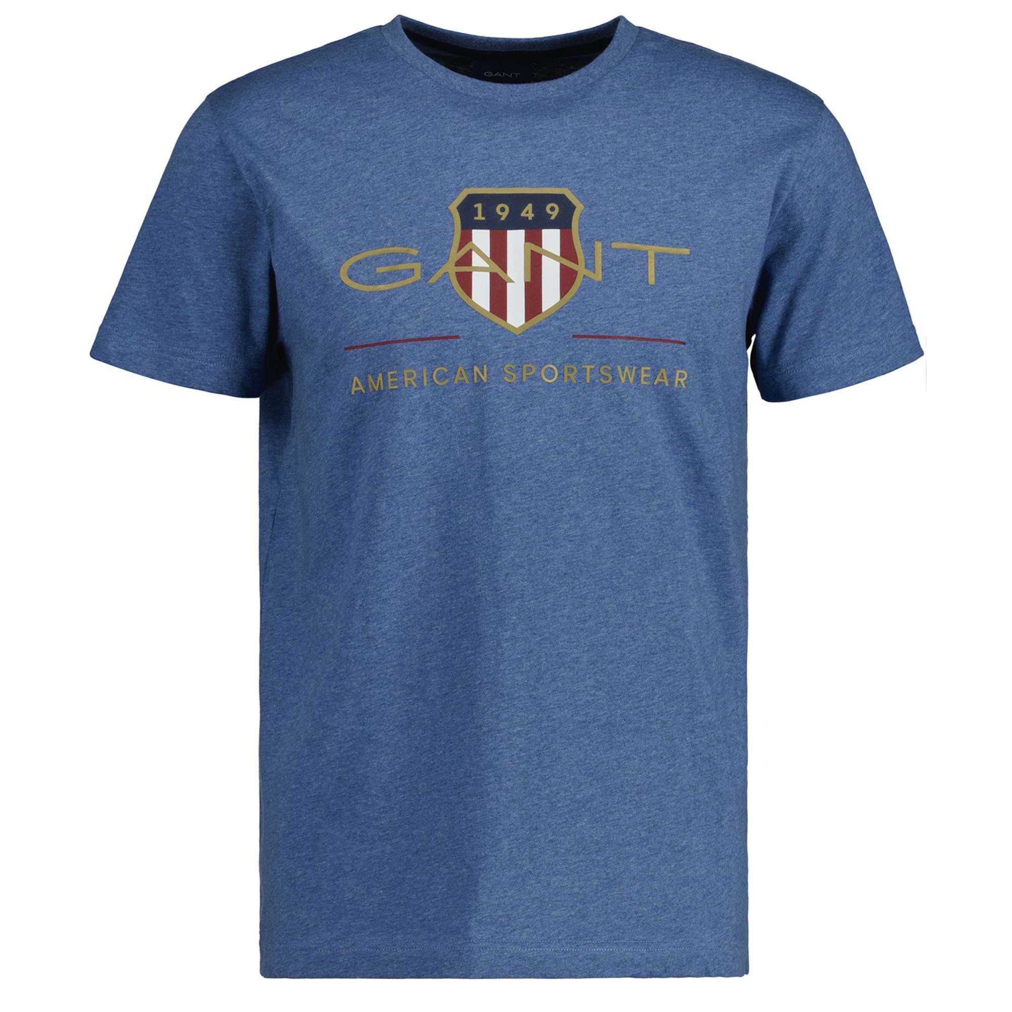 T-Shirt SHIELD, (Denim Gant D2. Rundhals Herren ARCHIVE Blue - T-Shirt Mel) Blau