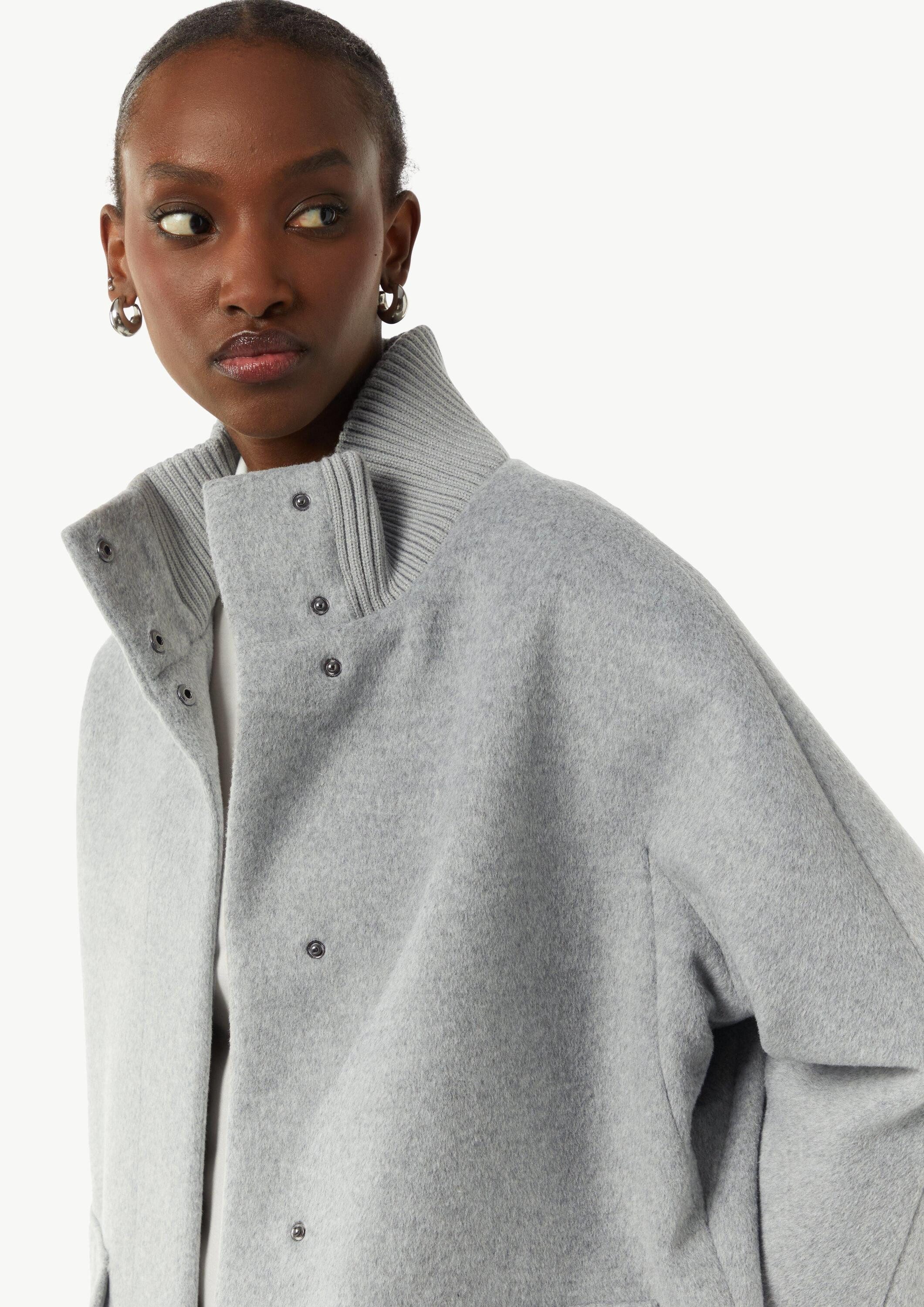 comma Funktionsmantel Outdoor-Mantel Wollmantel mit geripptem Kragen und Ärmeln