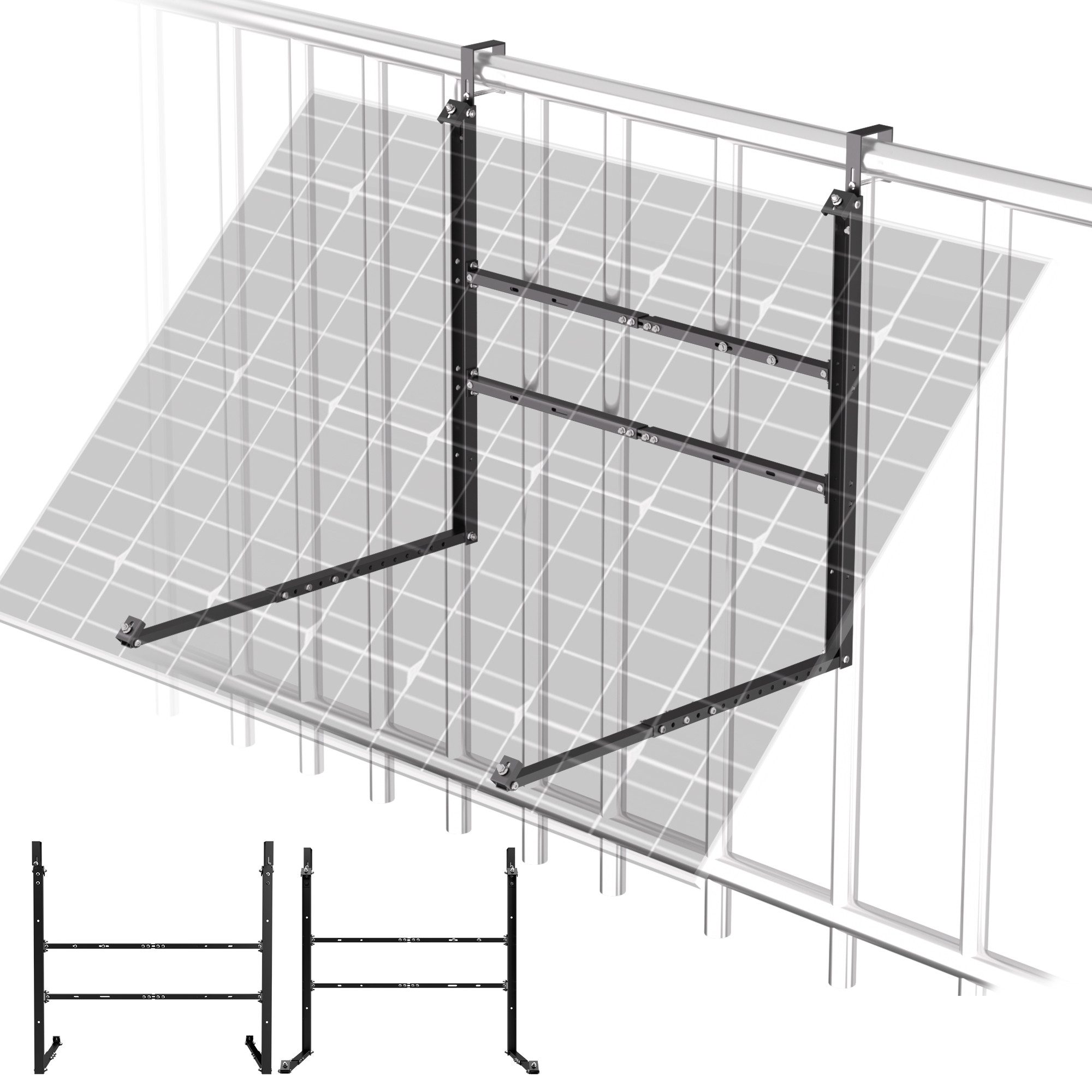 GLIESE Balkonkraftwerk Verstellbarer Solarmodule Halterung Schwarz für 400W 600W Solarpanel, (2-St., Edelstahl 304 Balkon Solarpanel Halterung), Neigung 15°–45° verstellbar, für 400–600 W Solarmodule