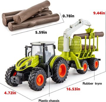 Esun RC-Traktor Ferngesteuerter Traktor Ferngesteuert, RC Traktor mit Anhänger (Set, Komplettset), Holzgreifer, 4 Holzstreifen, LKW spielzeug ab 3 4 5 6 jahre