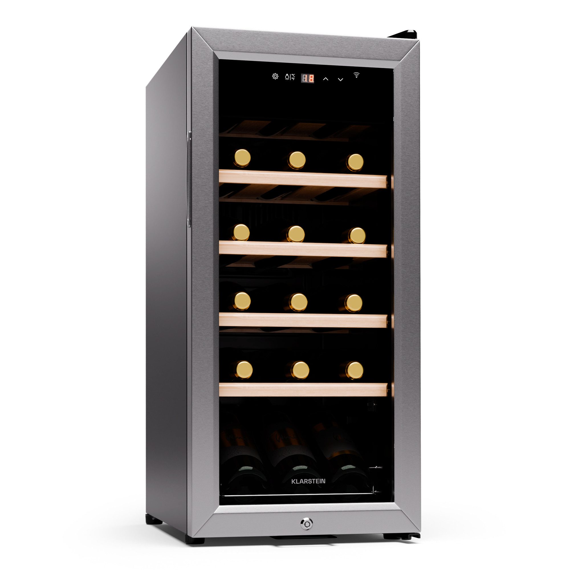 Klarstein Weinkühlschrank Shiraz Premium Smart 18 SS, für 18 Standardflaschen á 0,75l,Wein Flaschenkühlschrank Weintemperierschrank Weinschrank Kühlschrank