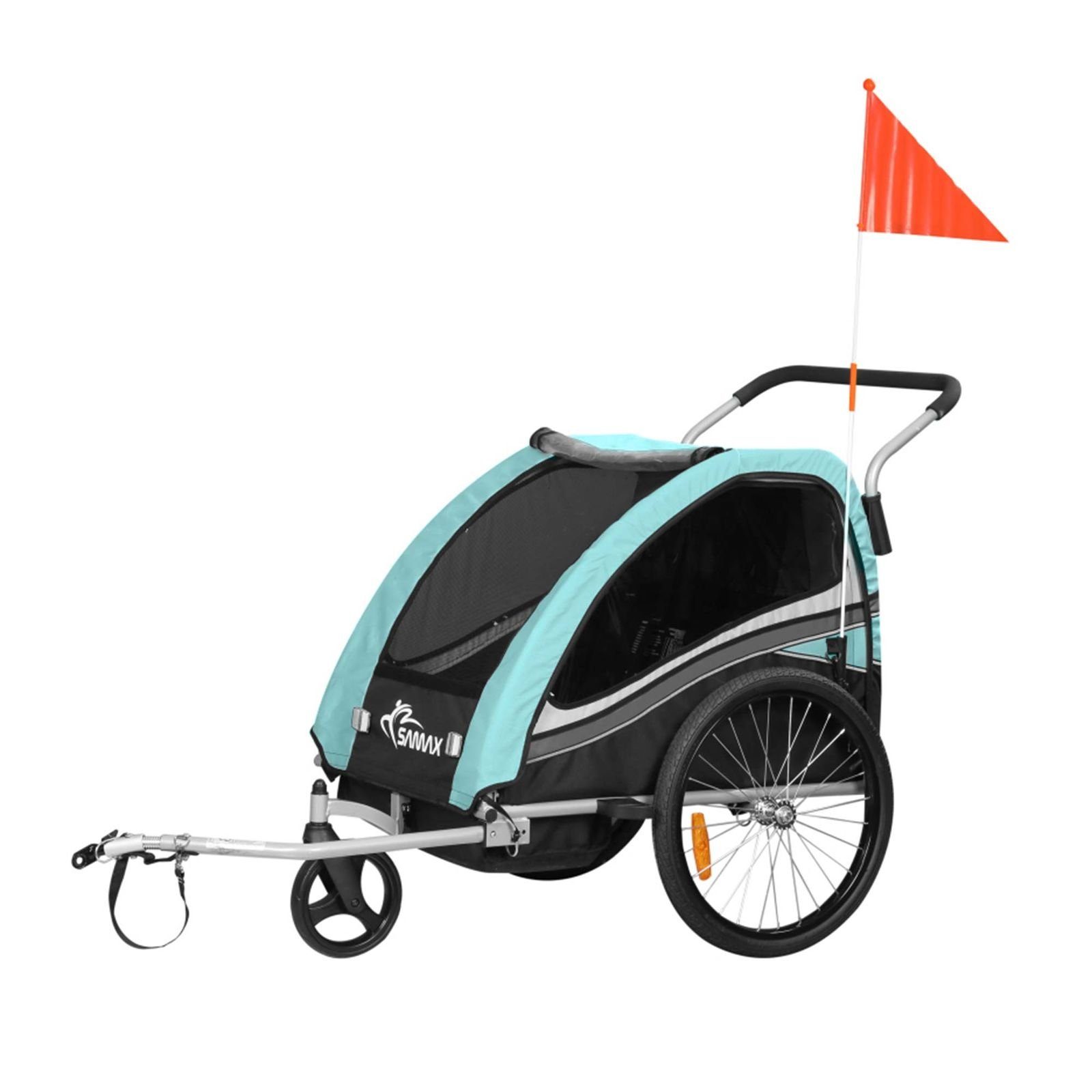 SAMAX Fahrradkinderanhänger 360° drehbarer Fahrradanhänger 2in1 Jogger - in Türkis - Black Edition