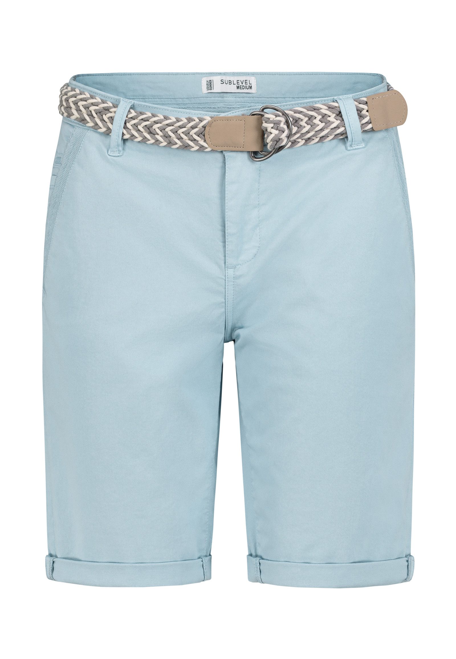 SUBLEVEL Bermudas Damen kurze Stoffhose mit buntem Flechtgürtel Sommerhose, kurze Chinohose, Shorts mit Gürtel