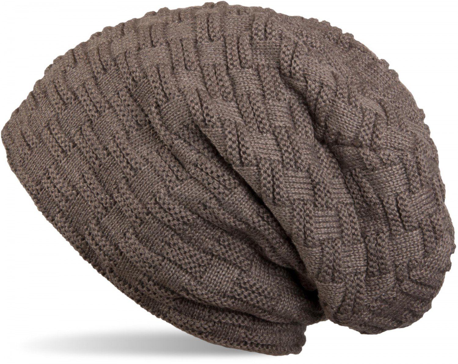 styleBREAKER Strickmütze (1-St) Feinstrick Beanie mit Flecht Muster und Teddyfleece Taupe