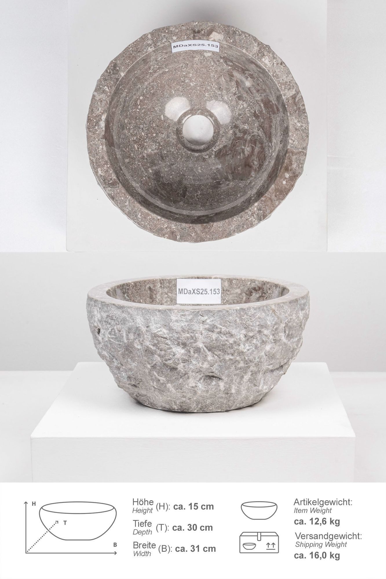 wohnfreuden Aufsatzwaschbecken Erosi Marmor Waschbecken 30 cm grau (Kein Se günstig online kaufen