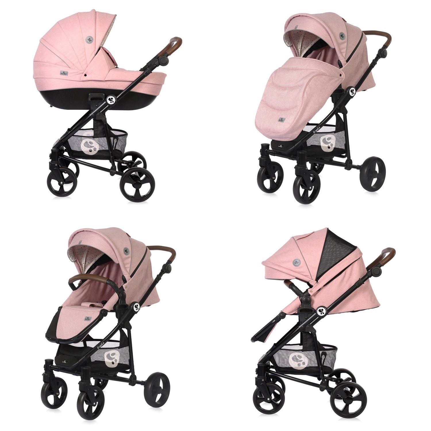 Lorelli Kombi-Kinderwagen Kombikinderwagen Crysta 3 max. Sportsitz 1 Set, Babywanne in Autositz 22 pink kg