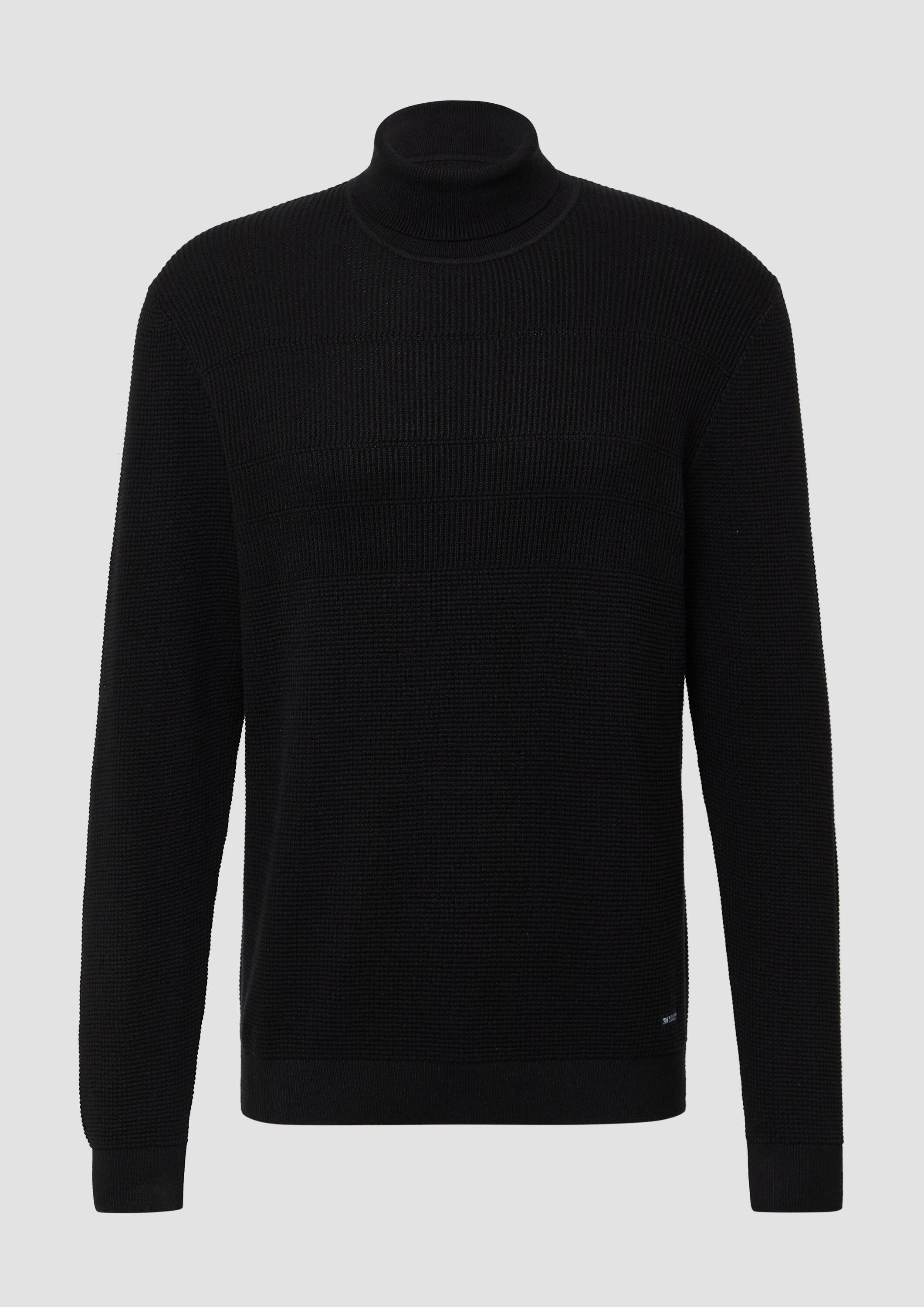 s.Oliver Longpullover Strickpullover Strukturmix-Pullover aus reiner Baumwolle mit Rollkragen