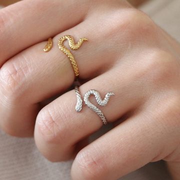 SPIEGELLUST Fingerring, Schlangenring aus Edelstahl, Snake Ring 14K Vergoldung, Größenverstellbar