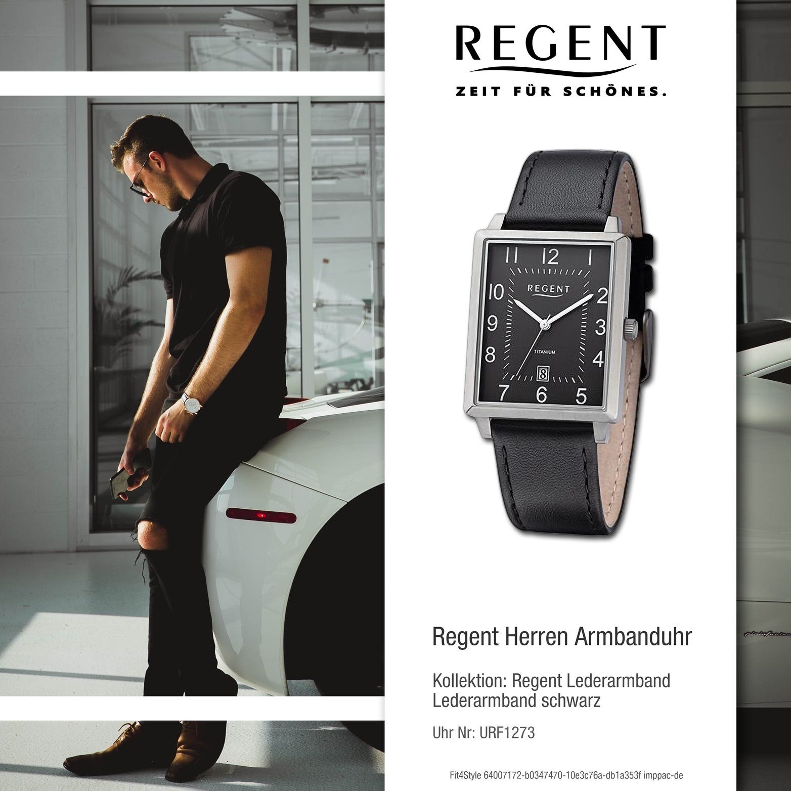 Gehäuse, Regent Herren rundes Regent (ca. Quarzuhr 30x43mm) Herrenuhr groß Lederarmband schwarz, Analog, Armbanduhr