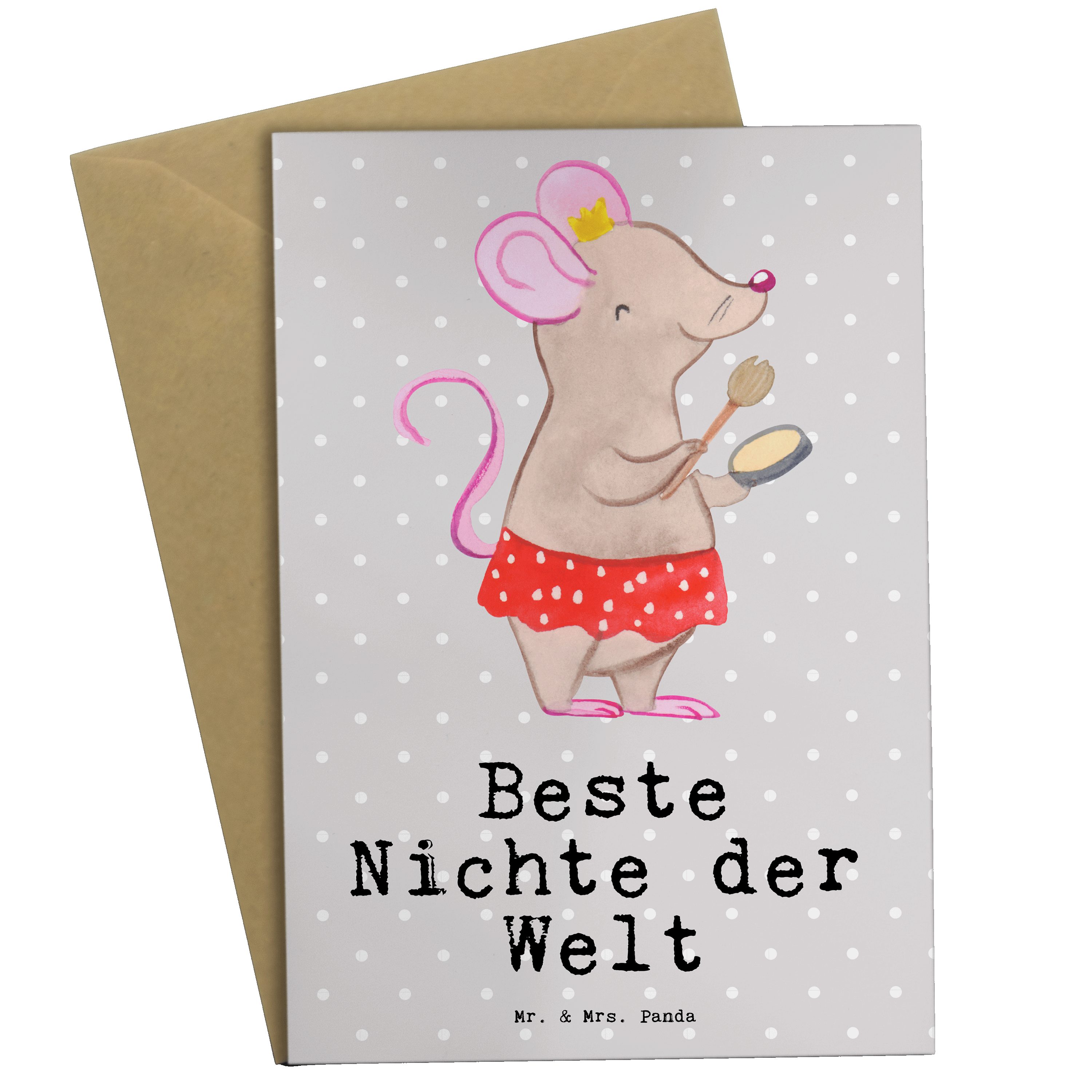 Mr. & Mrs. Panda Grußkarte Maus Beste Nichte der Welt - Grau Pastell - Geschenk, Klappkarte, Kar