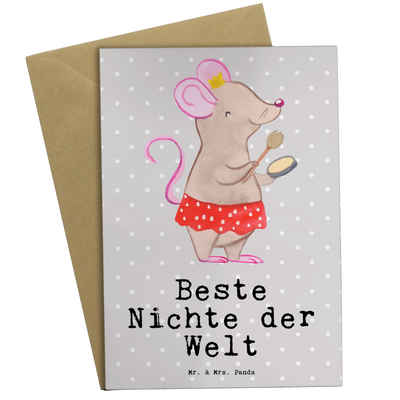 Mr. & Mrs. Panda Grußkarte Maus Beste Nichte der Welt - Grau Pastell - Geschenk, Grußkarte, Kart, Matte Innenseite